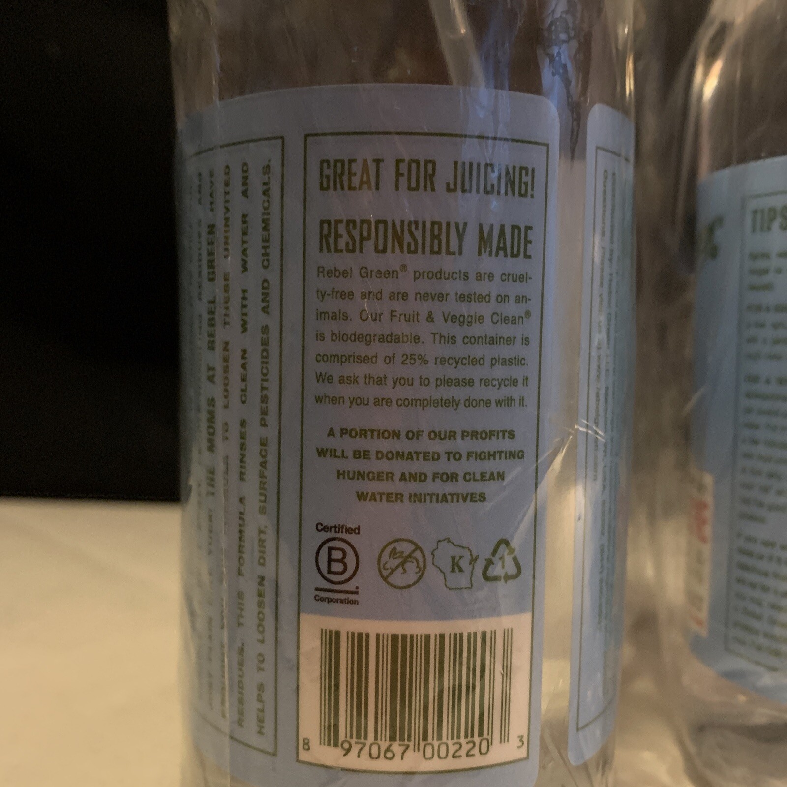 2 Bottles of REBEL GREEN, Fruit & Veggie Produce Wash, 17 Fl. Oz. Spray Bottle