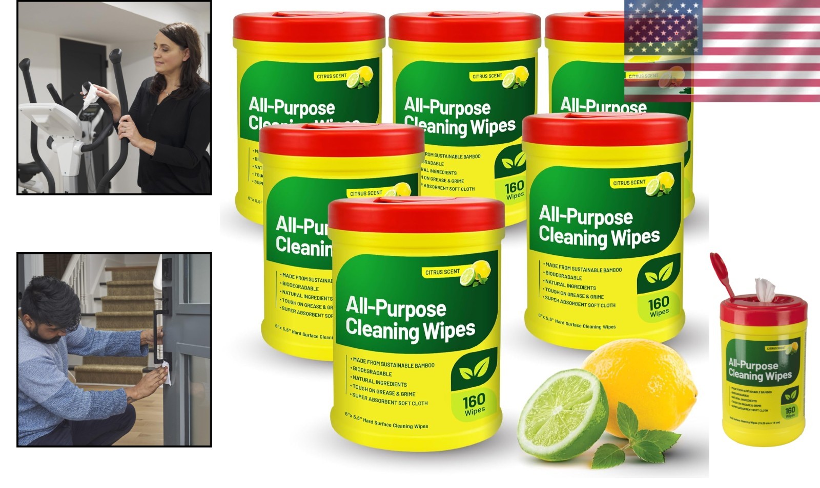 Citrus Scented Biodegradable All-Purpose Cleaning Wipes – 960 Count Canister
