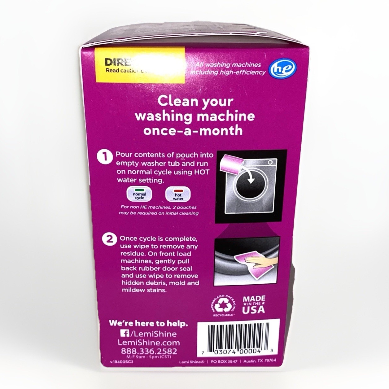 Lemi Shine ~ Washing Machine Cleaner ~ 4 Cleaning Pouches + 4 Machine Wipes