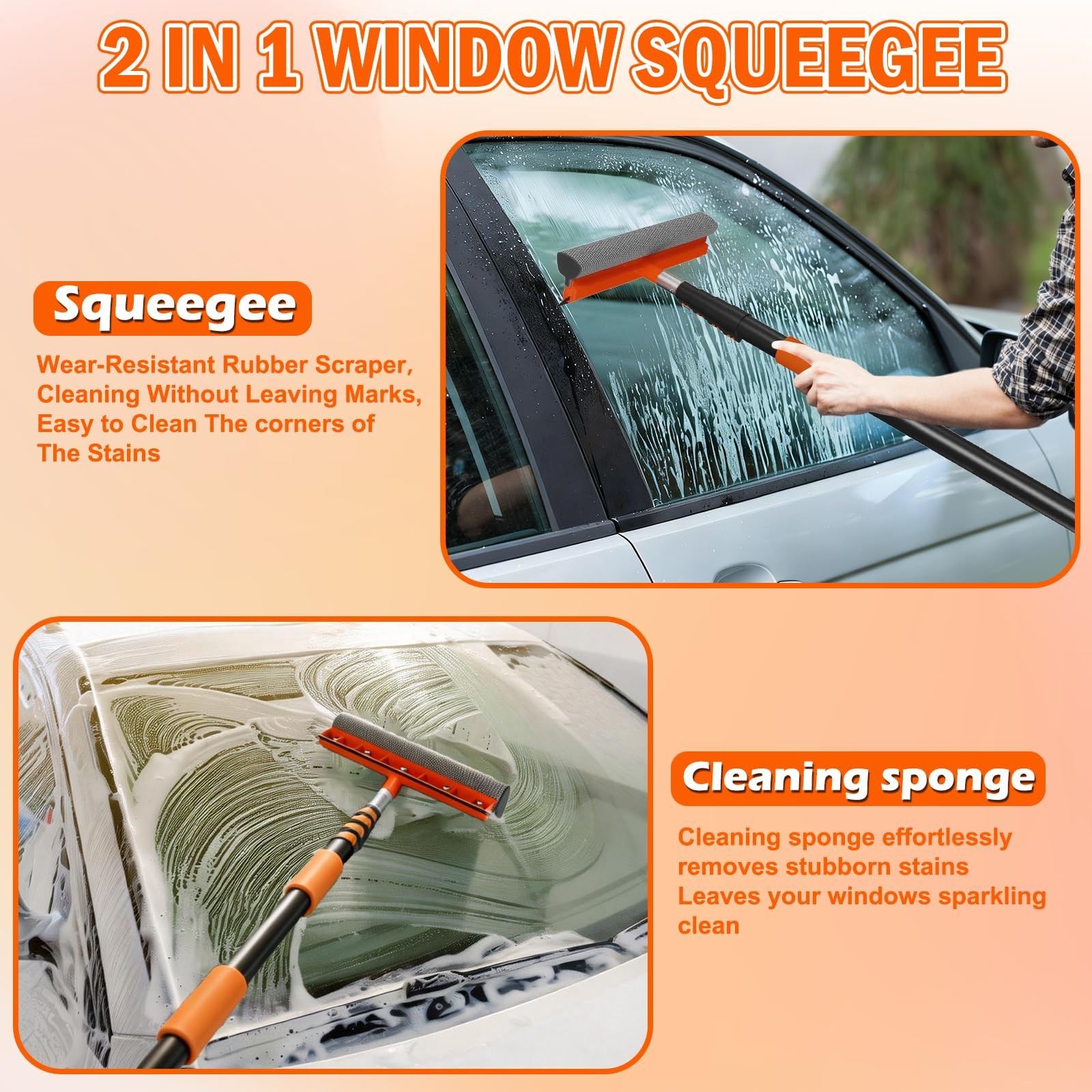 16FT Car Wash Brush Kit – Long Handle Soft Bristle, Squeegee, Microfiber Mop