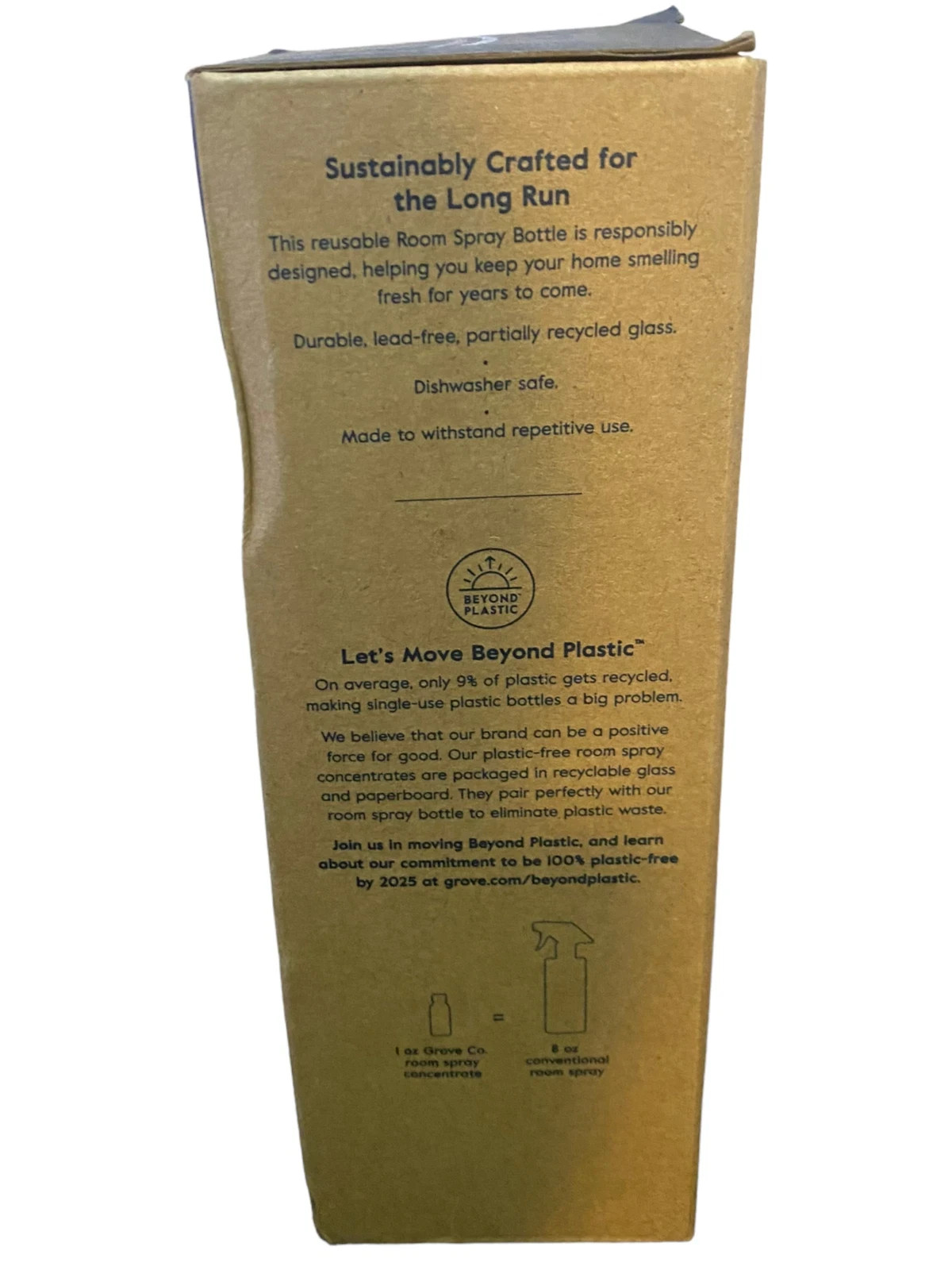 Spray Bottle Refillable 8 Oz Glass Lead-Free Dishwasher Safe By GROVE CO.