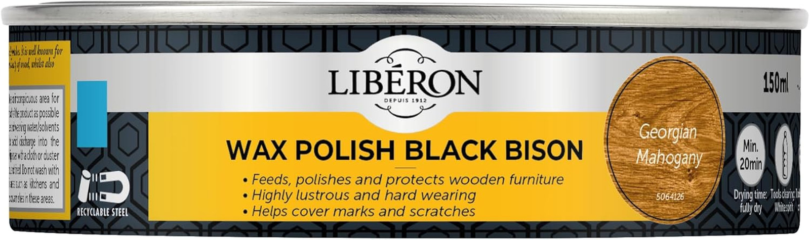 Liberon Black Bison Paste Wax, 150 Ml, Georgian Mahogany