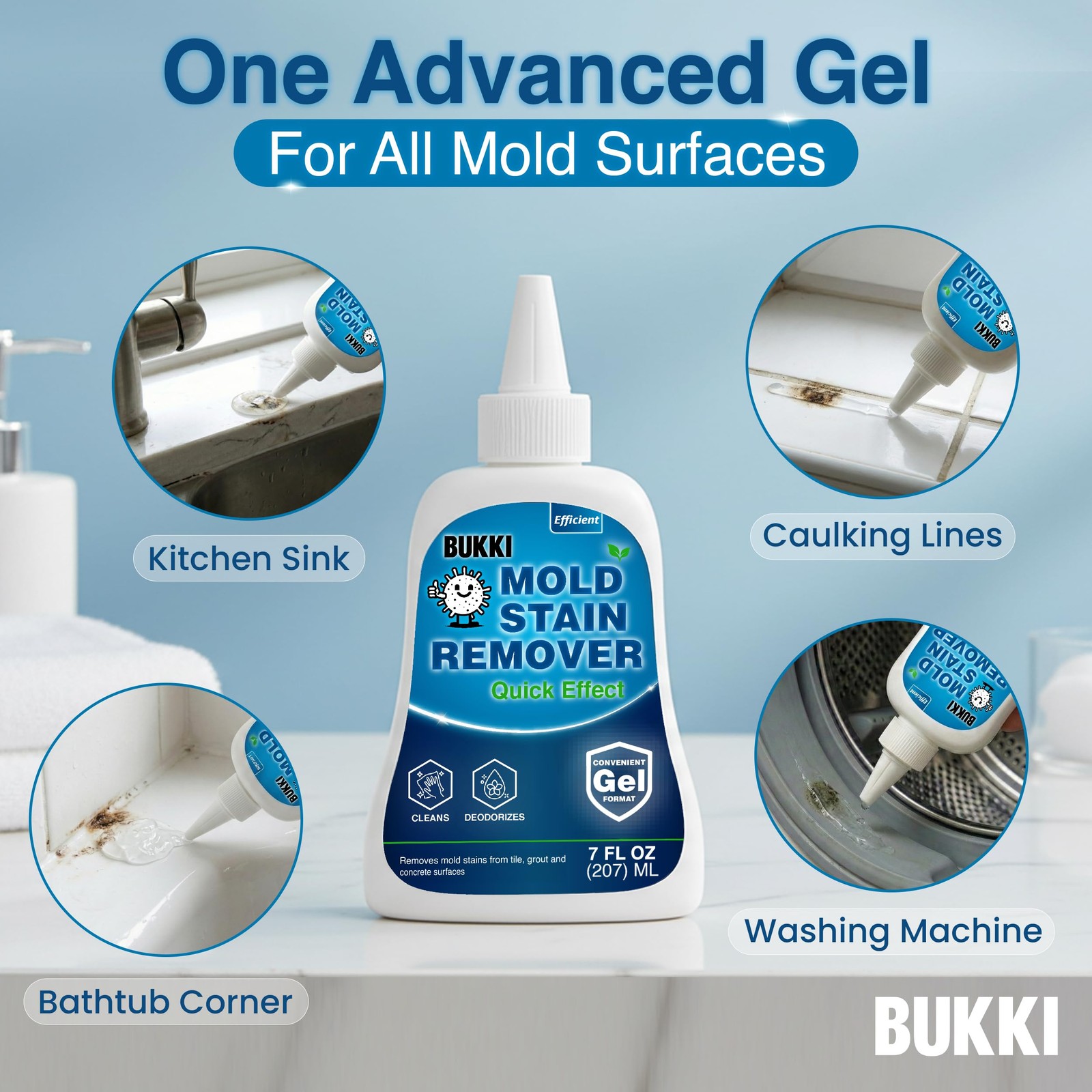 Professional Mold Stain Remover Gel (7 FL OZ) Heavy Duty Thick Gel for Shower
