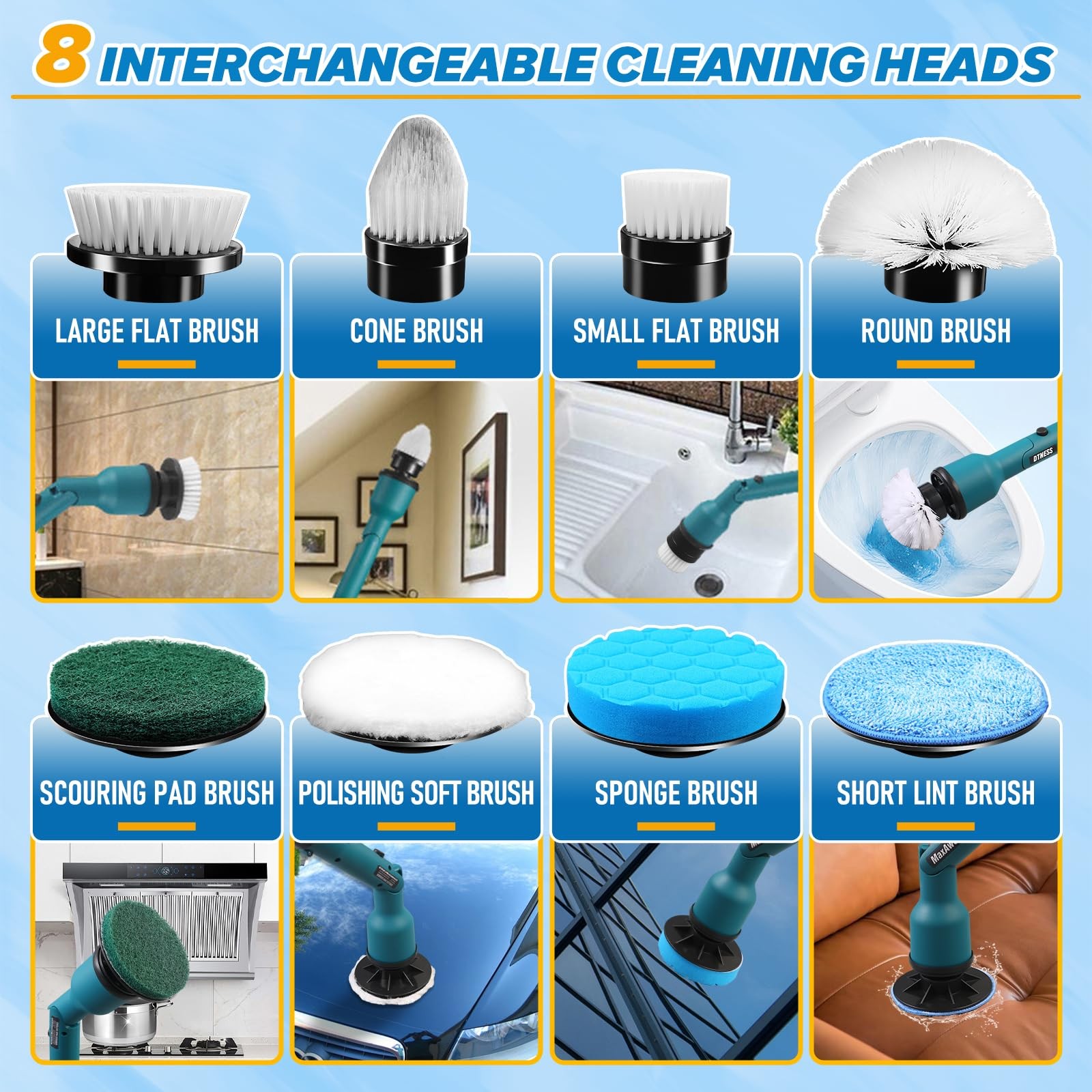 DTNESS Electric Spin Scrubber for Makita 18V, Cordless ​Shower Cleaner with F…