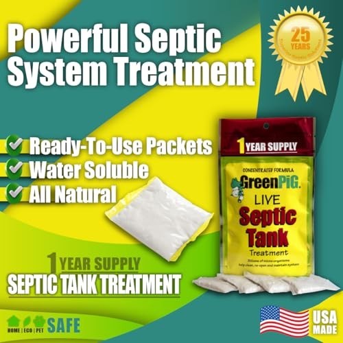 GREEN PIG Septic Tank Treatment Packets, Septic Safe Clog Remover, Prevents Expe