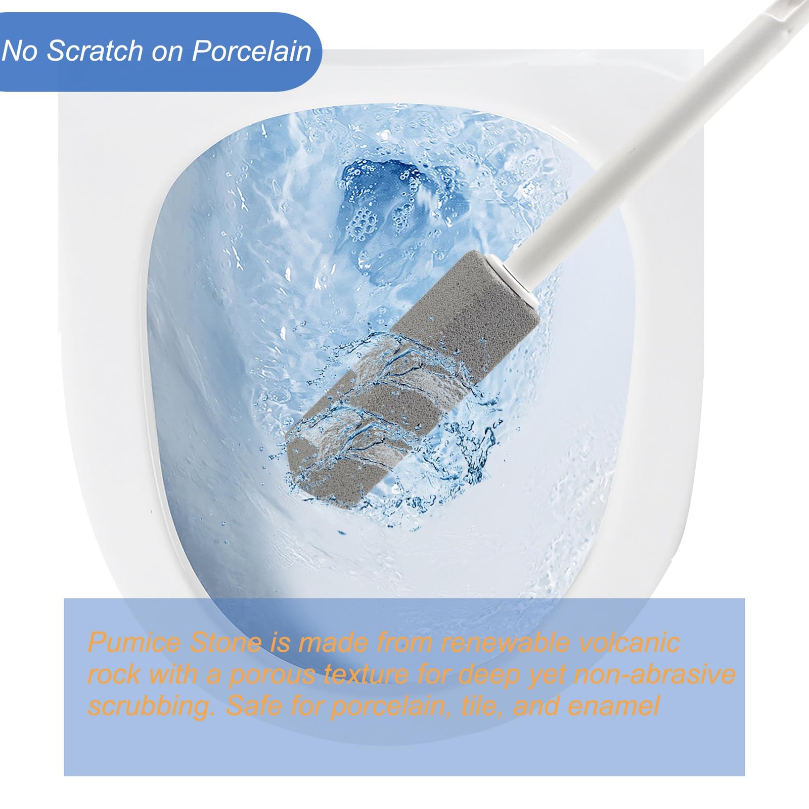 Pumice Stone Toilet Bowl Cleaner with Extra Long Handle – Effortlessly Remove