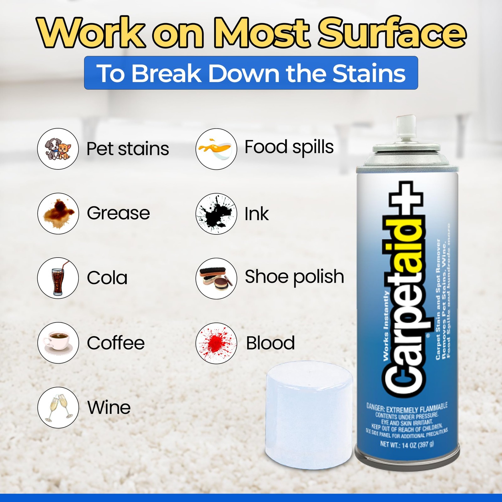 Carpet Aid Spot and Stain Remover, pH Balanced Cleaner for Carpets, Rugs, and…