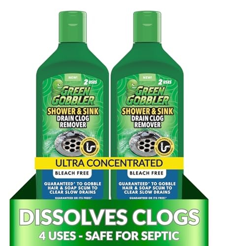 Green Gobbler Ultra Concentrated Drain Clog Remover, Hair & Soap Dissolver, 2 Pa