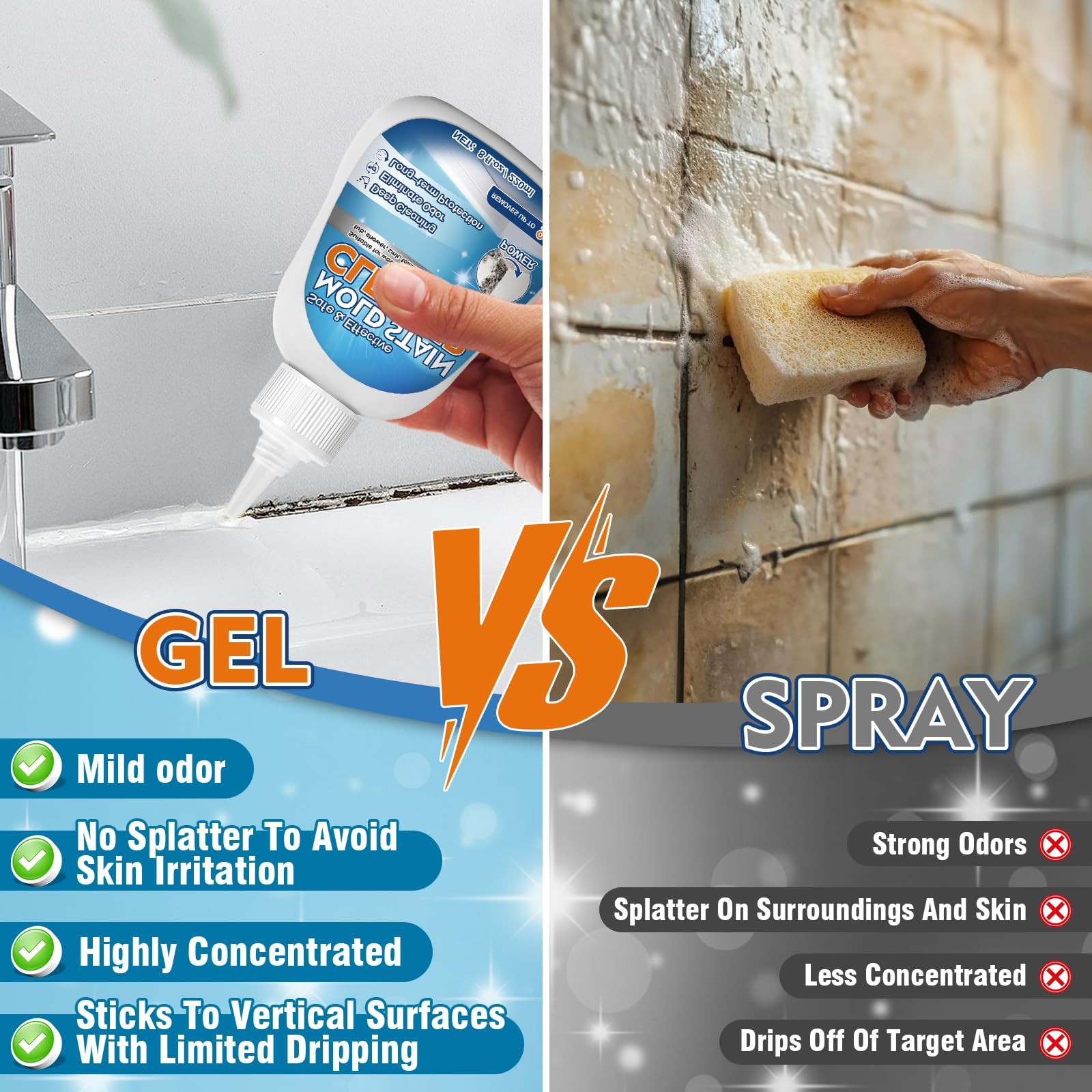 Mold Stain Cleaner Gel 8 FL oz Heavy Duty Household Wash Machine Caulk Grout
