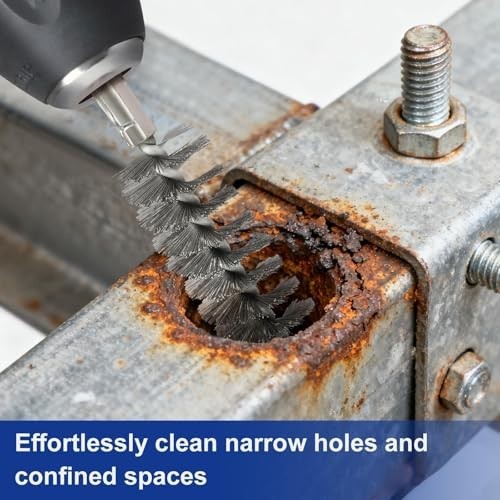 18Pcs Stainless Steel Bore Brush Set for Drill – Rust Cleaning Wire Brush Attach