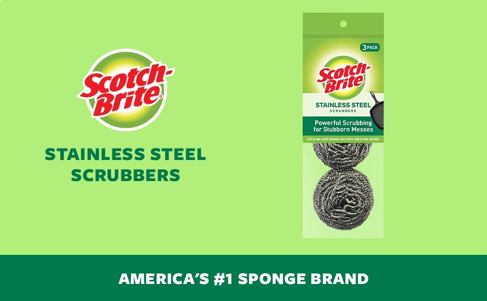 Scotch-Brite Stainless Steel Scrubber, Dish Scrubbers for Cleaning 3 Scrubbers