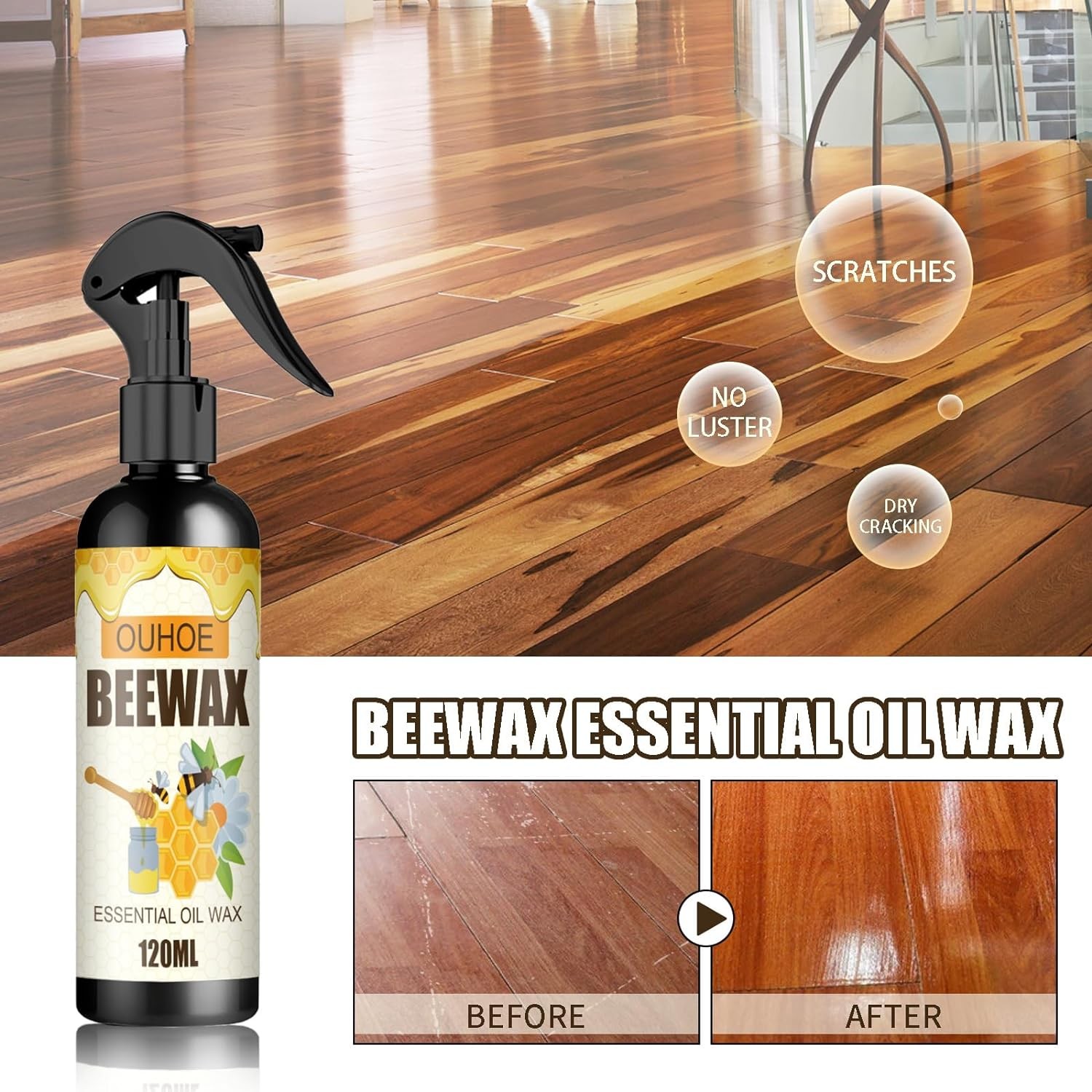1/2x Furniture Beeswax Spray Natural Multi-Purpose Wood Floor Cleaner and Polish
