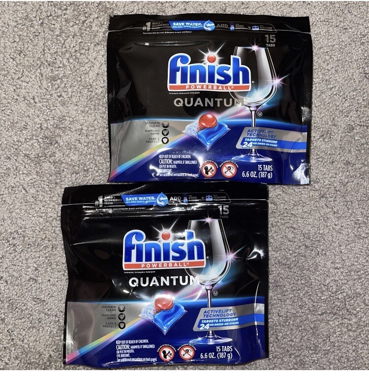 2 New Finish Powerball Quantum Dishwasher Detergent 15 Tabs Each No Pre Rinse