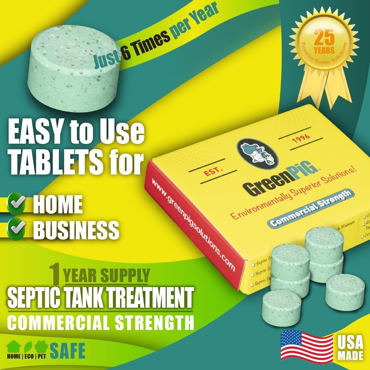 Enzyme & Bacteria Septic Tank Treatment Pucks – 1- Supply of 6