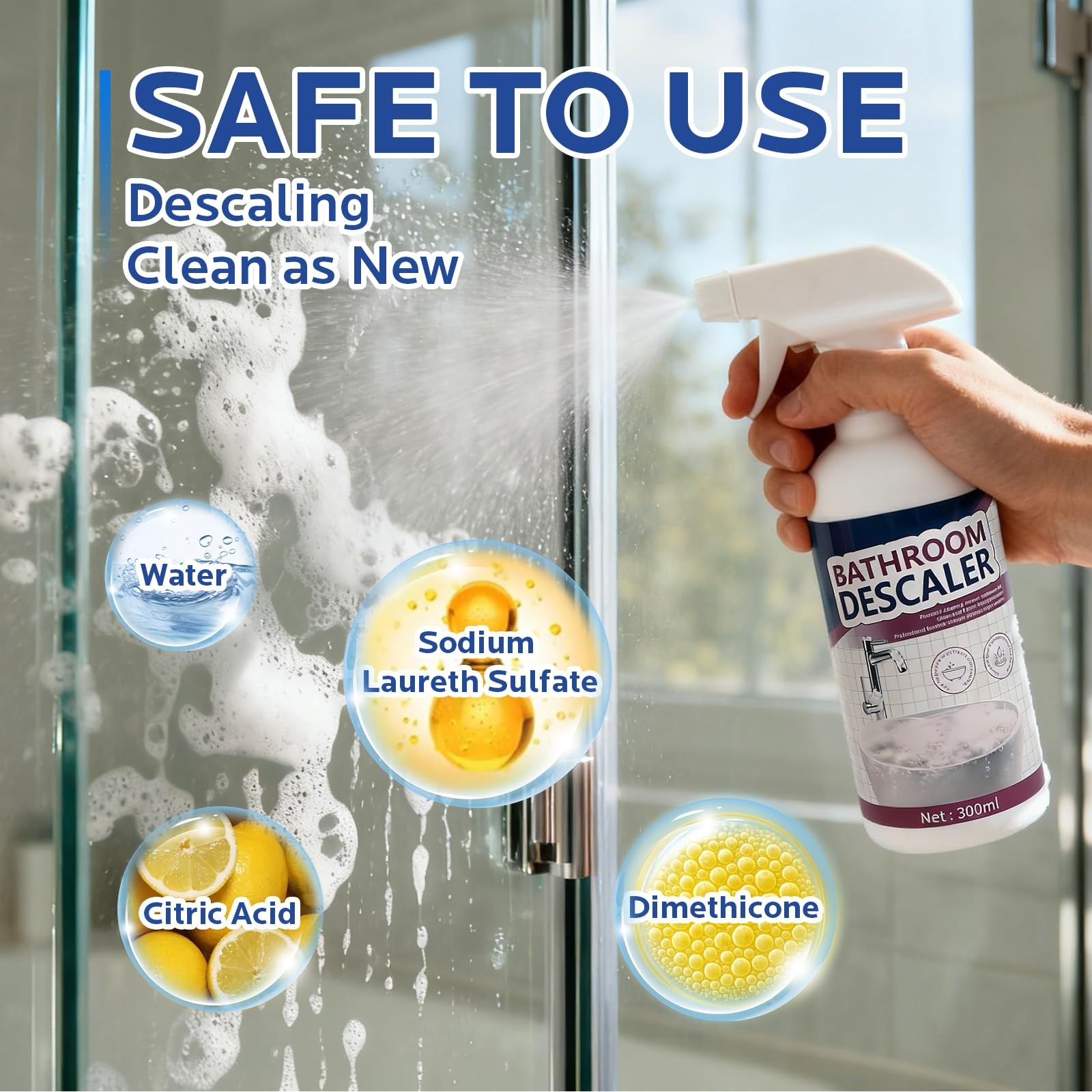 Bathroom Descaler Foam Cleaner for Hard Water Stains – Powerful Foaming Spray…