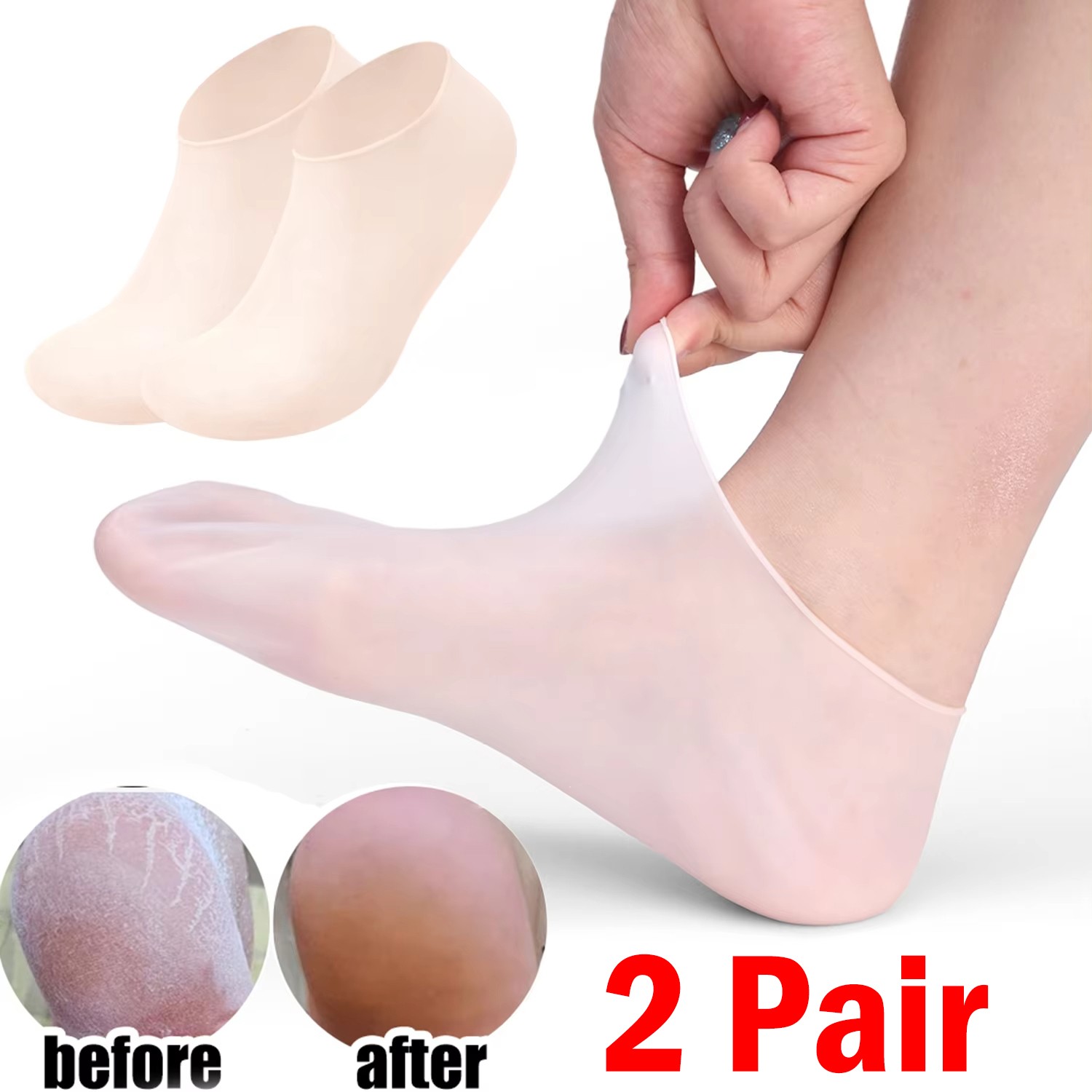 2 Pair Full Length Silicone Gel Moisturizing Socks Foot Care Protector Free Ship