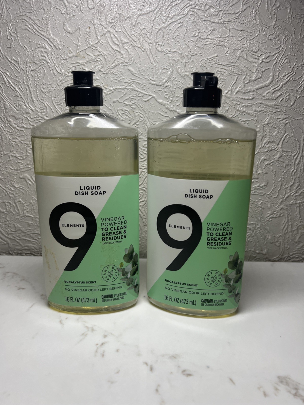 (2) 9 ELEMENTS Liquid Dish Soap VINEGAR POWERED, Eucalyptus Scent 16 FL OZ, NEW