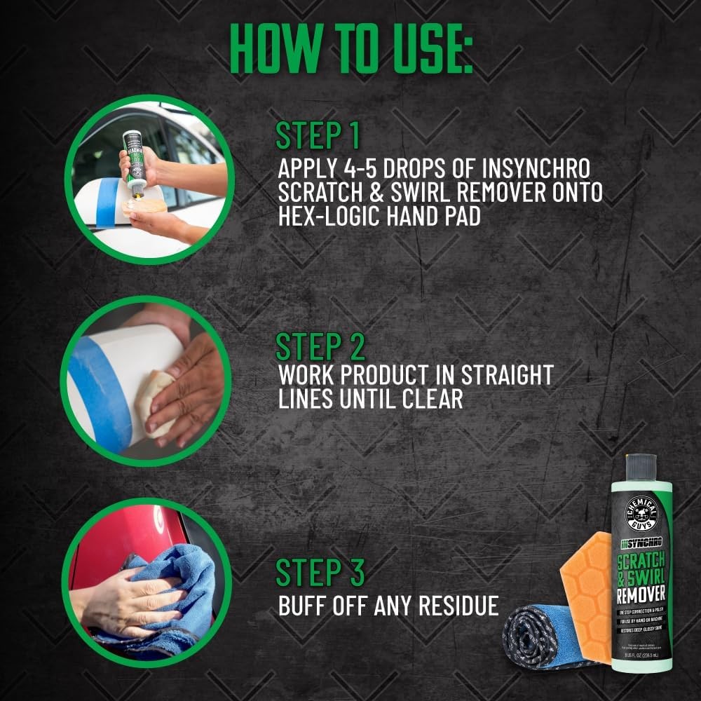 Chemical Guys Insynchro Scratch & Swirl Remover (8 oz) – Kit with Hex Logic Dual