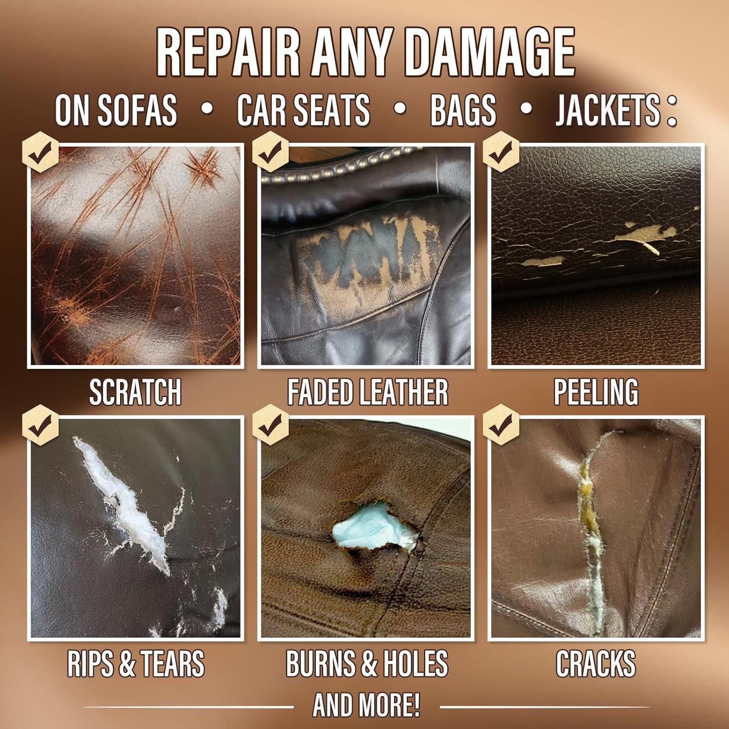 Brown Leather Repair Kit, Faux Leather Chair & Couch Repair Color: No.02 Brown