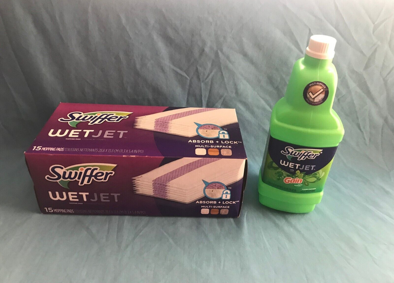 42 fl. oz. Swiffer Wet Jet Gain Floor Cleaner & 10 New Disposable Mopping Pads