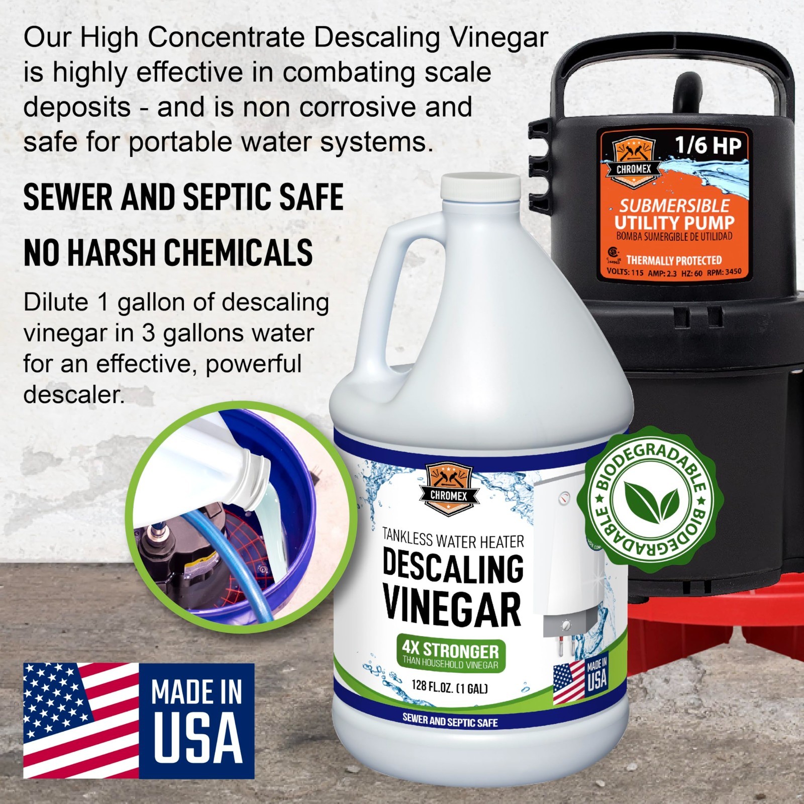 Chromex Tankless Water Heater Flush Kit with Concentrated Vinegar