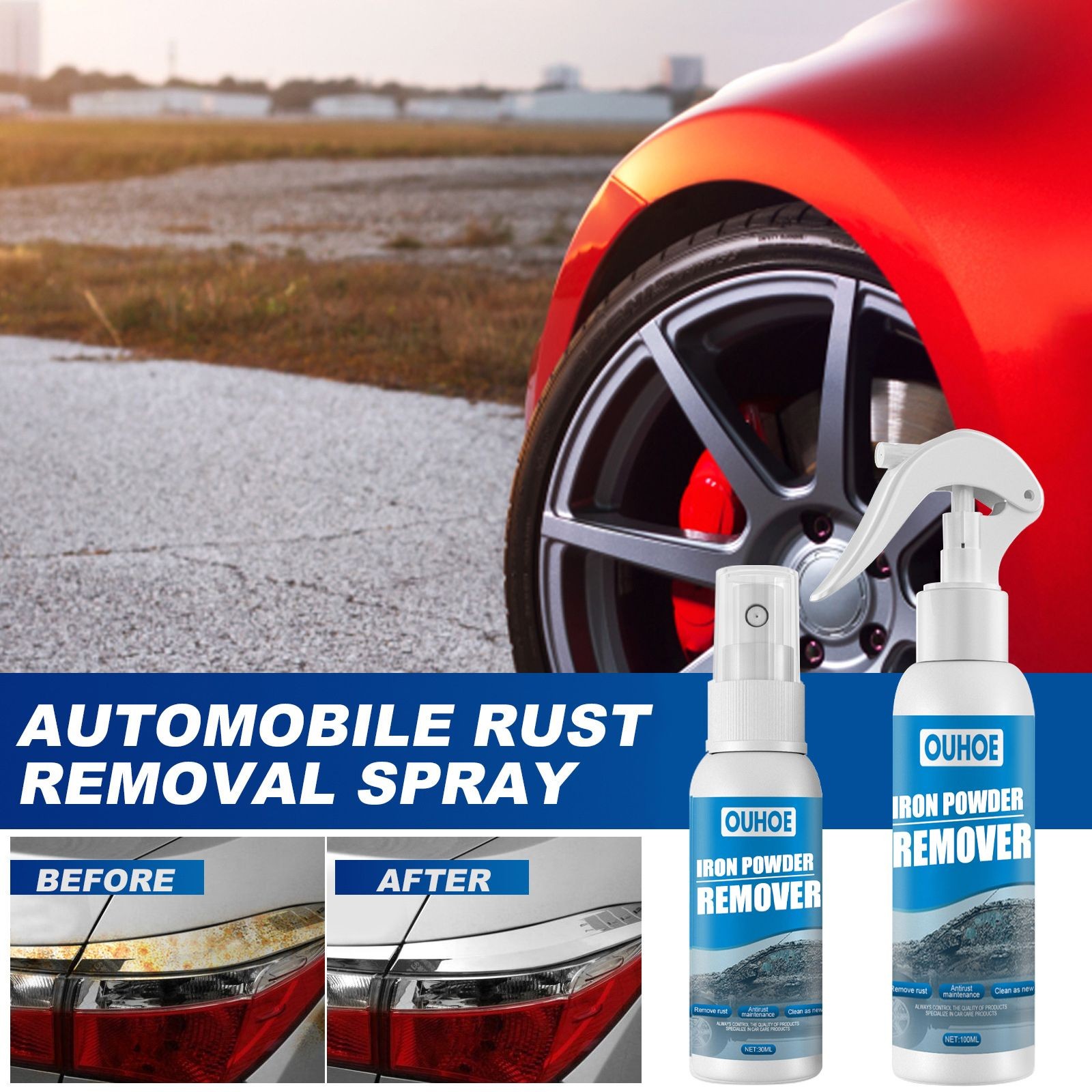 OUHOE Rust Eraser Spray -Ultimate Auto Rust Stain Cleaner for Your Vehicle 100ML
