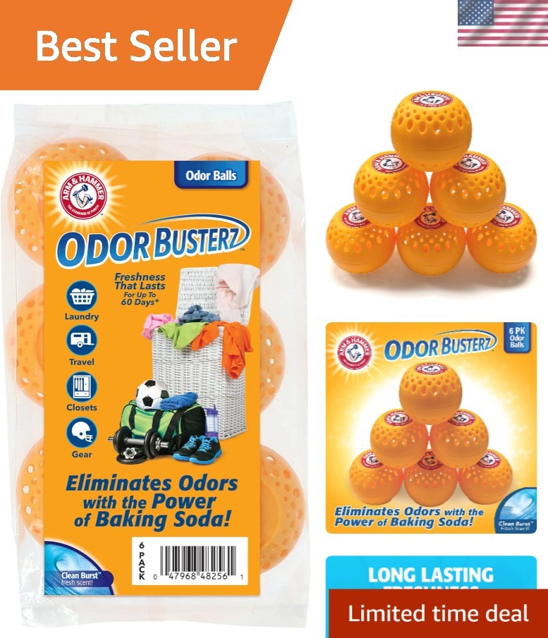 OdorBusterz Odor Eliminator Balls, Clean Burst, 6 Count – Baking Soda Odor Co…