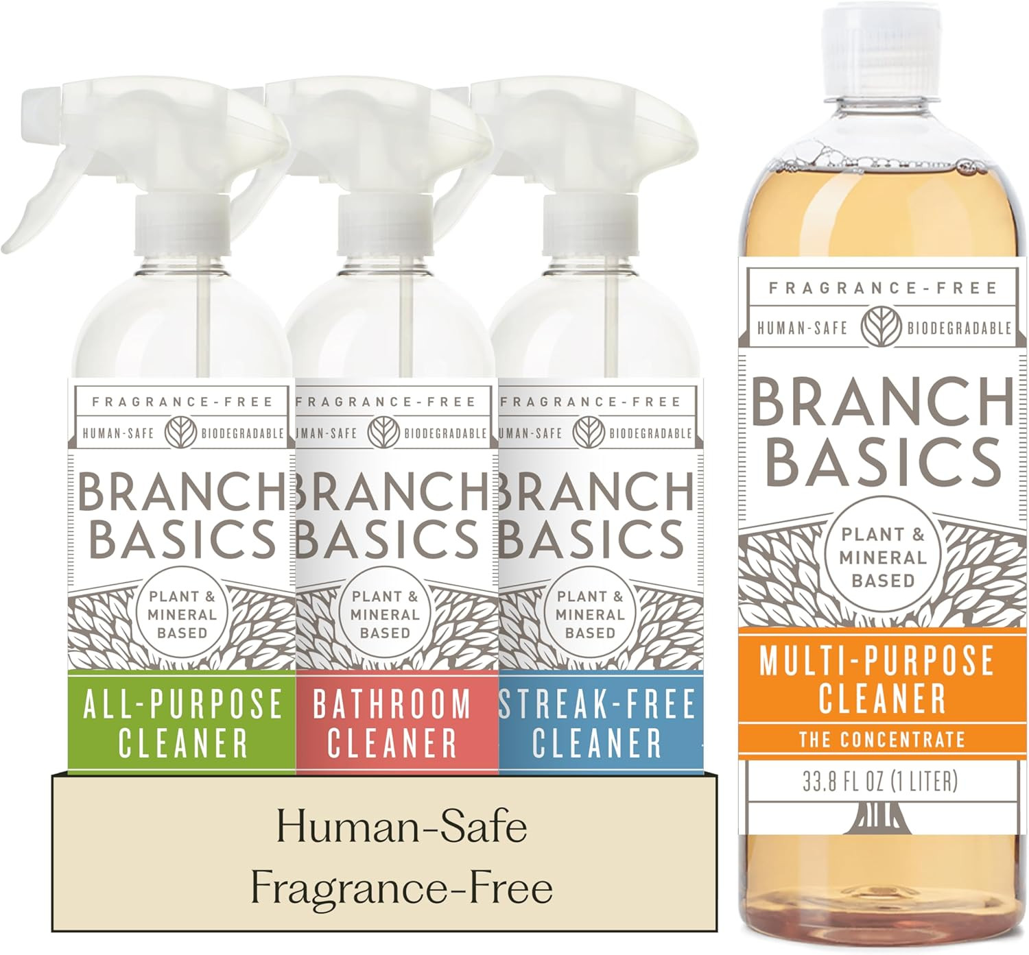 Branch Basics Cleaning Essentials Kit: All Purpose, Glass and Bathroom Cleaner –
