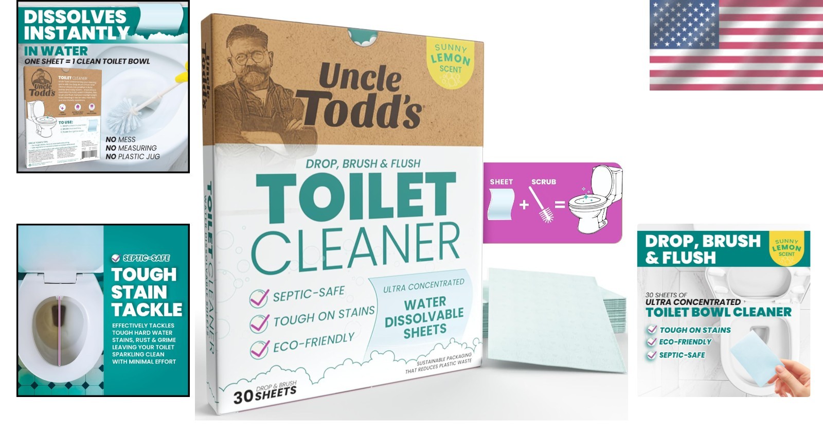 Powerful Lemon-Scented Toilet Cleaner Sheets – Effortless Drop & Flush Solution