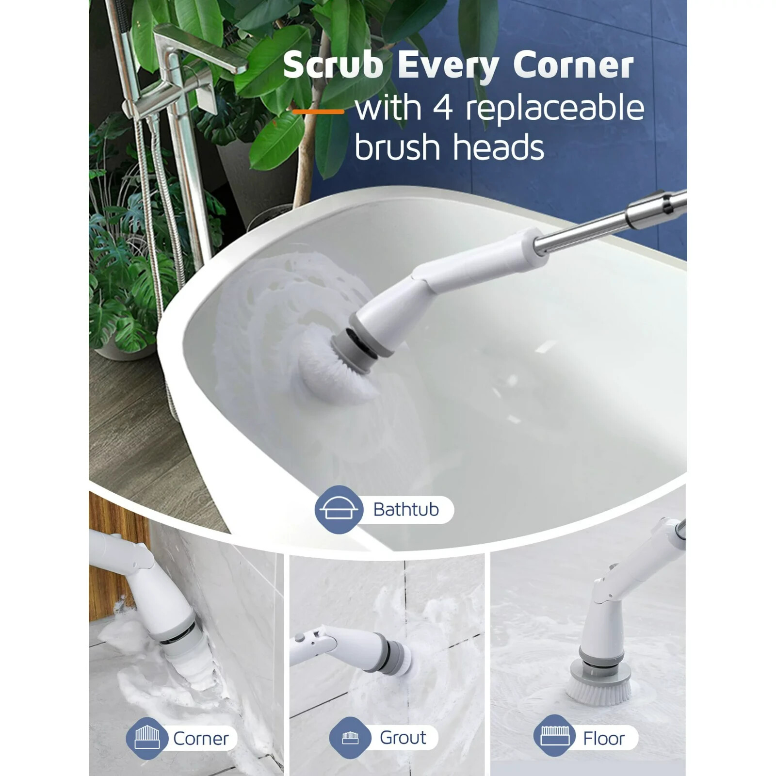 Electric Spin Scrubber Power Brush, Cordless Floor Scrubber HM115D