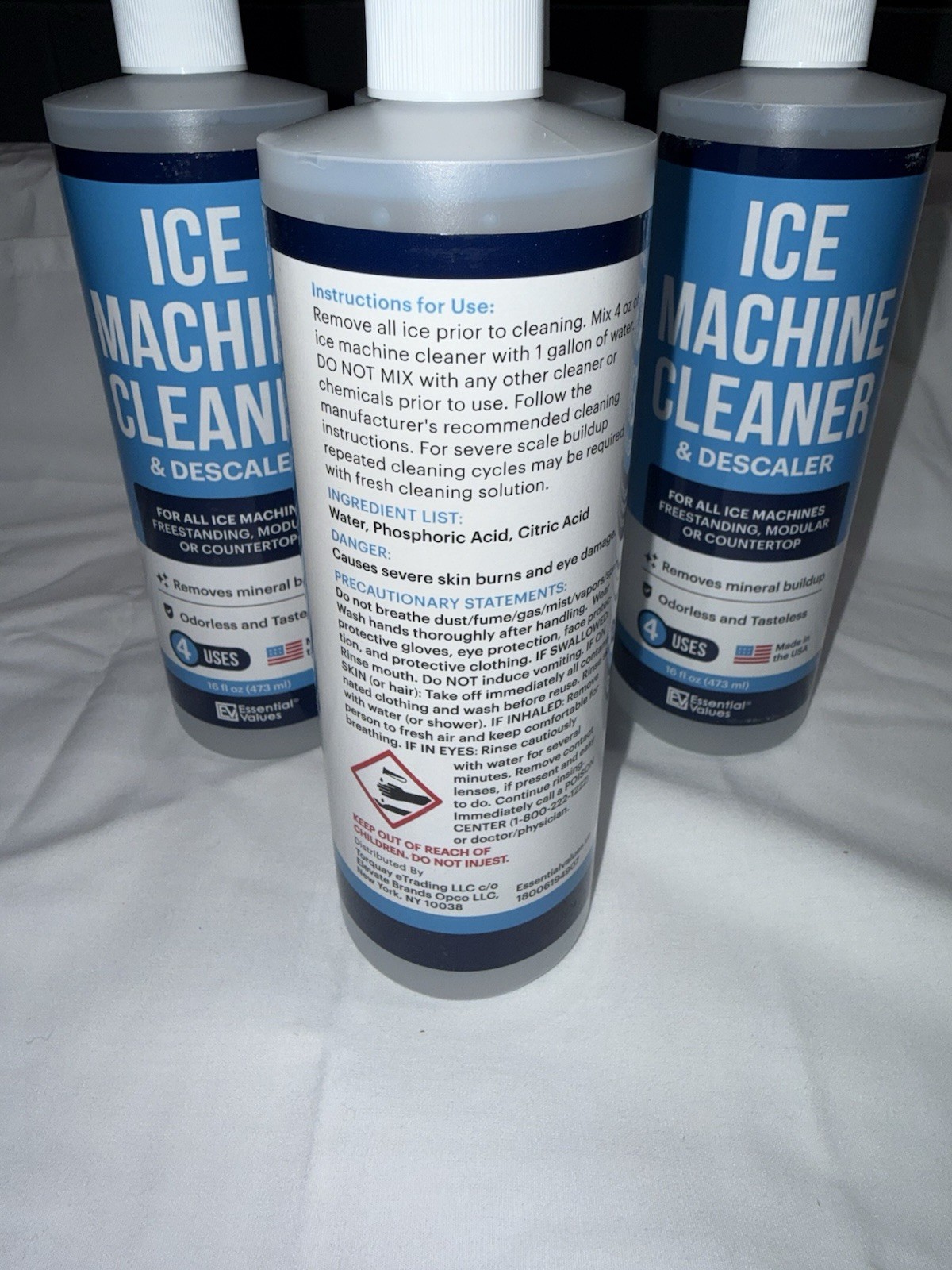 Essential Values Ice Machine Cleaner, Nickel Safe Descaler 16 fl oz Each 4 Pack