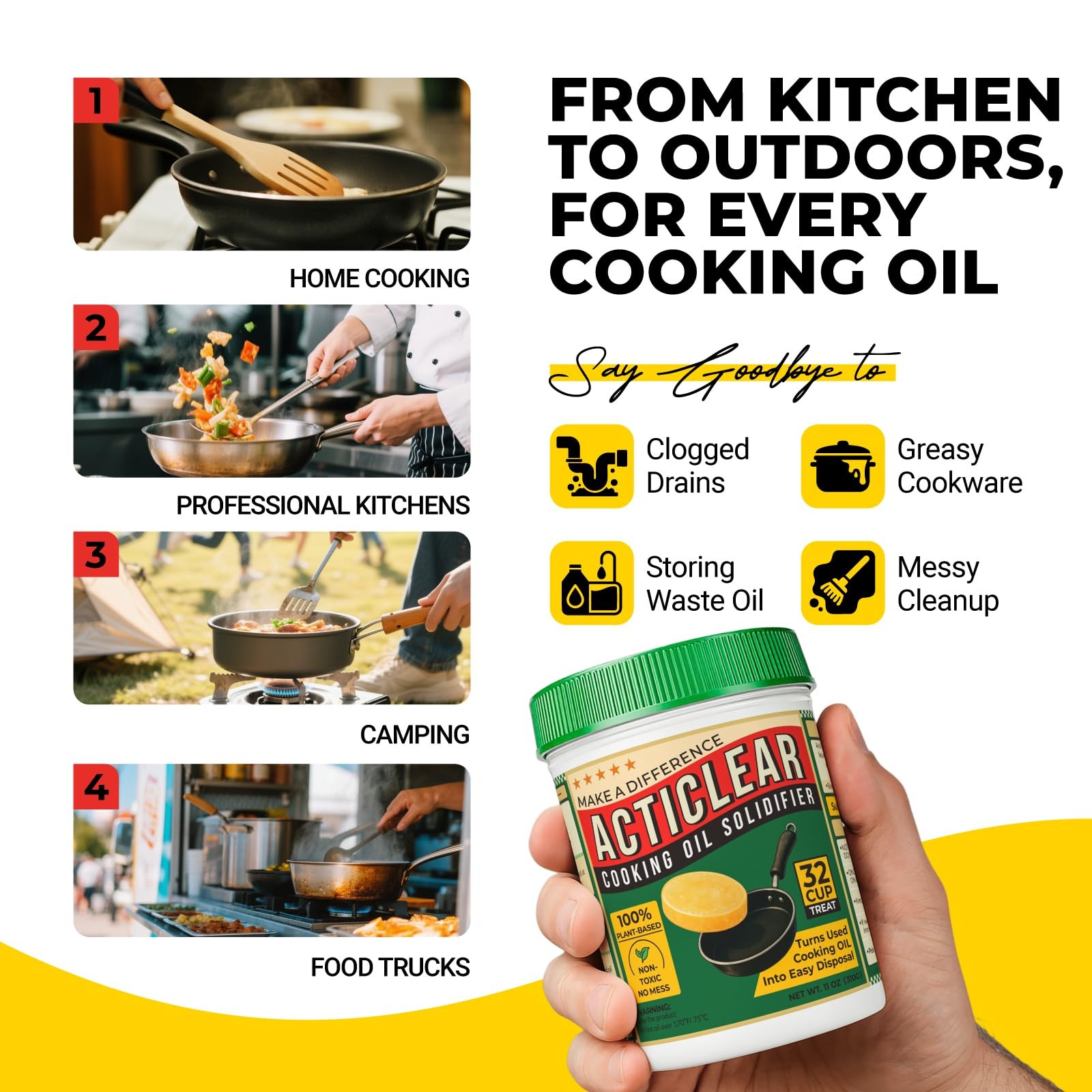 Cooking Oil Solidifier – 11oz (32 Cups) Algae-Based Grease Hardener for Easy …