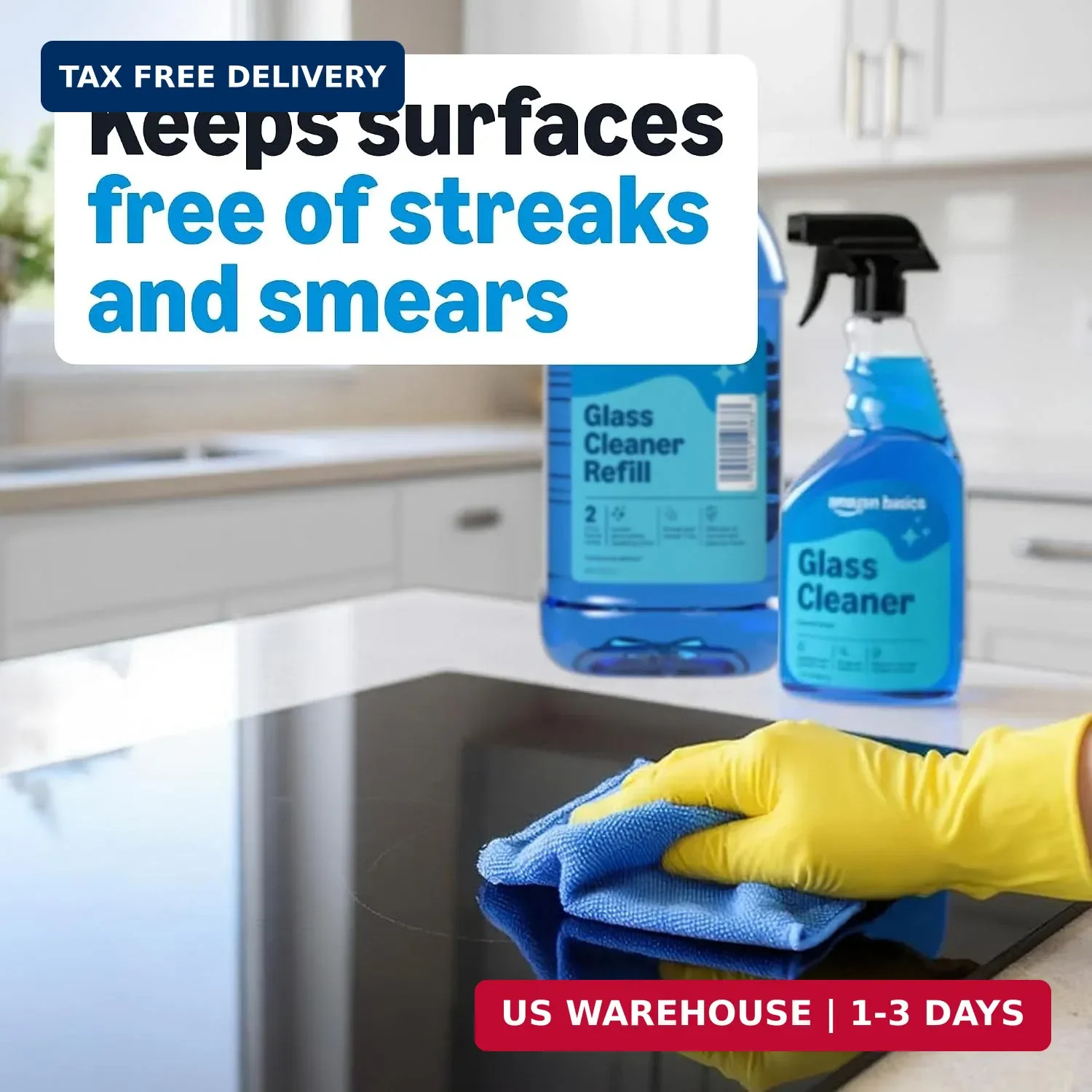 Amazon Basics Glass Cleaner, Streak-Free Shine, 32 Fl Oz, Pack of 2 with 1 Spray