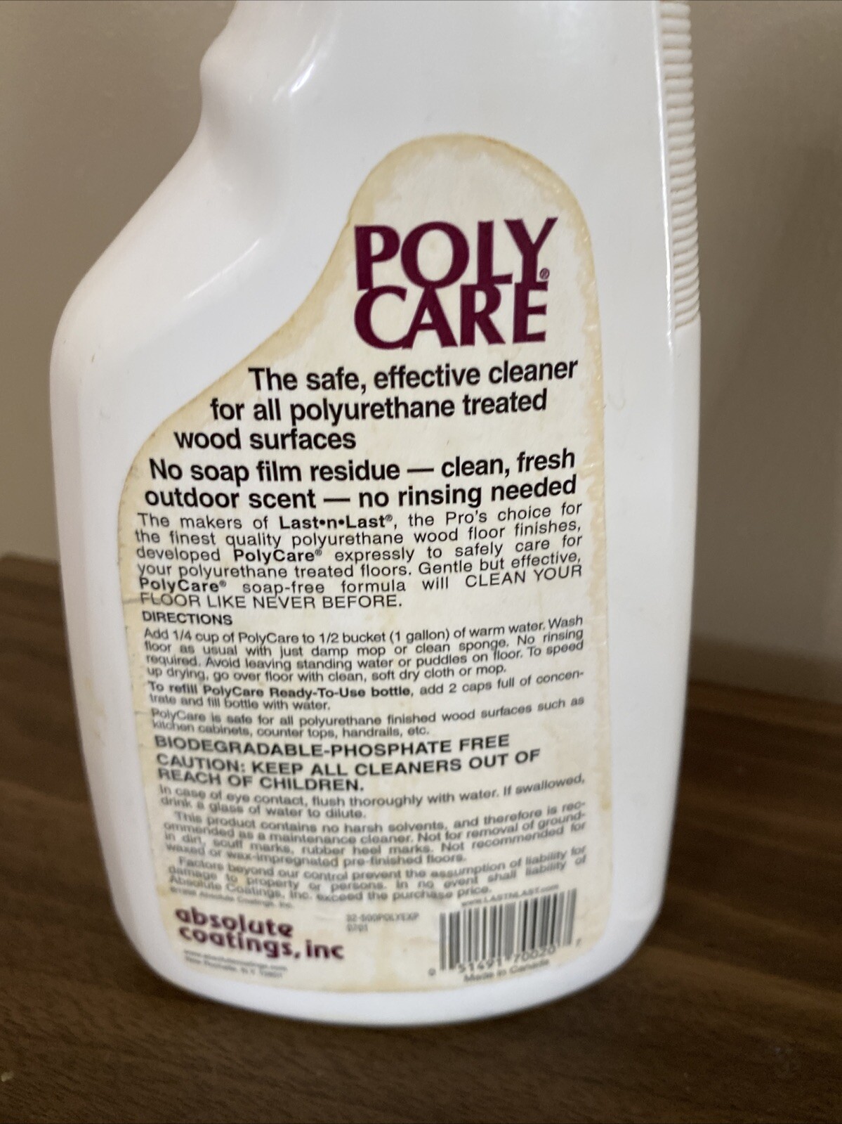PolyCare Concentrate No Rinse Polyurethane Cleaner 20 Oz 65% Full