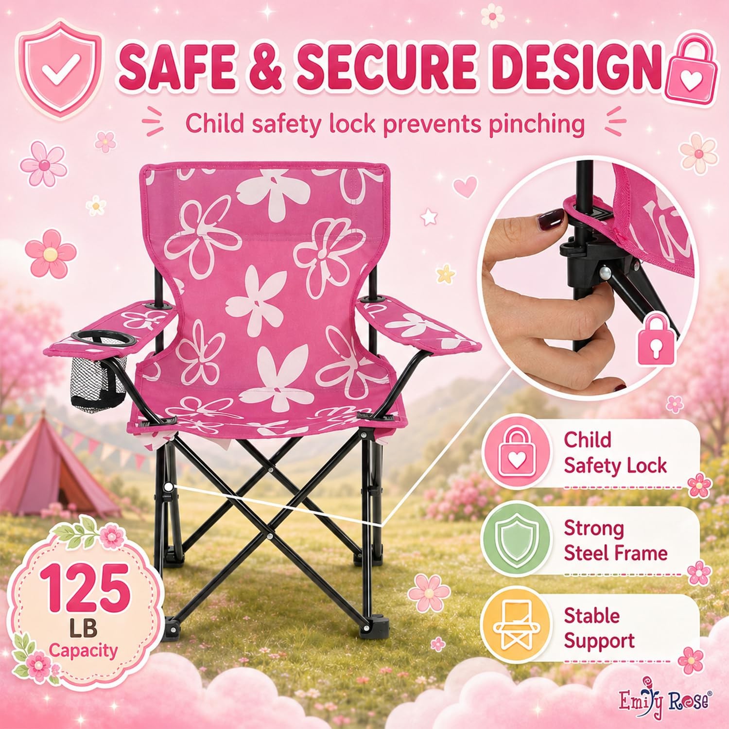Kids Toddler Folding Outdoor Lawn Beach Camping Camp Chair with Child Safety Loc