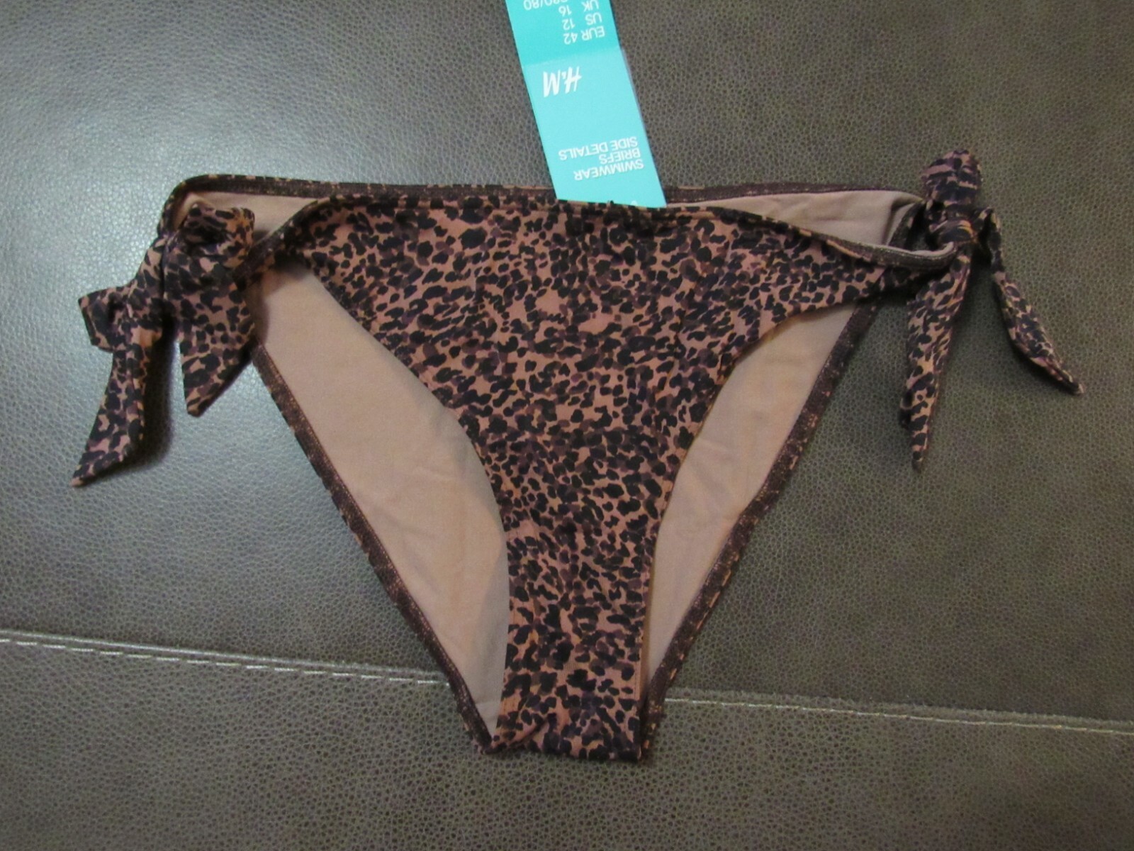 H & M SWIMWEAR BRIEFS ANIMAL PRINT BOW TIES SIZE 12 NWT POLYAMIDE ELASTANE