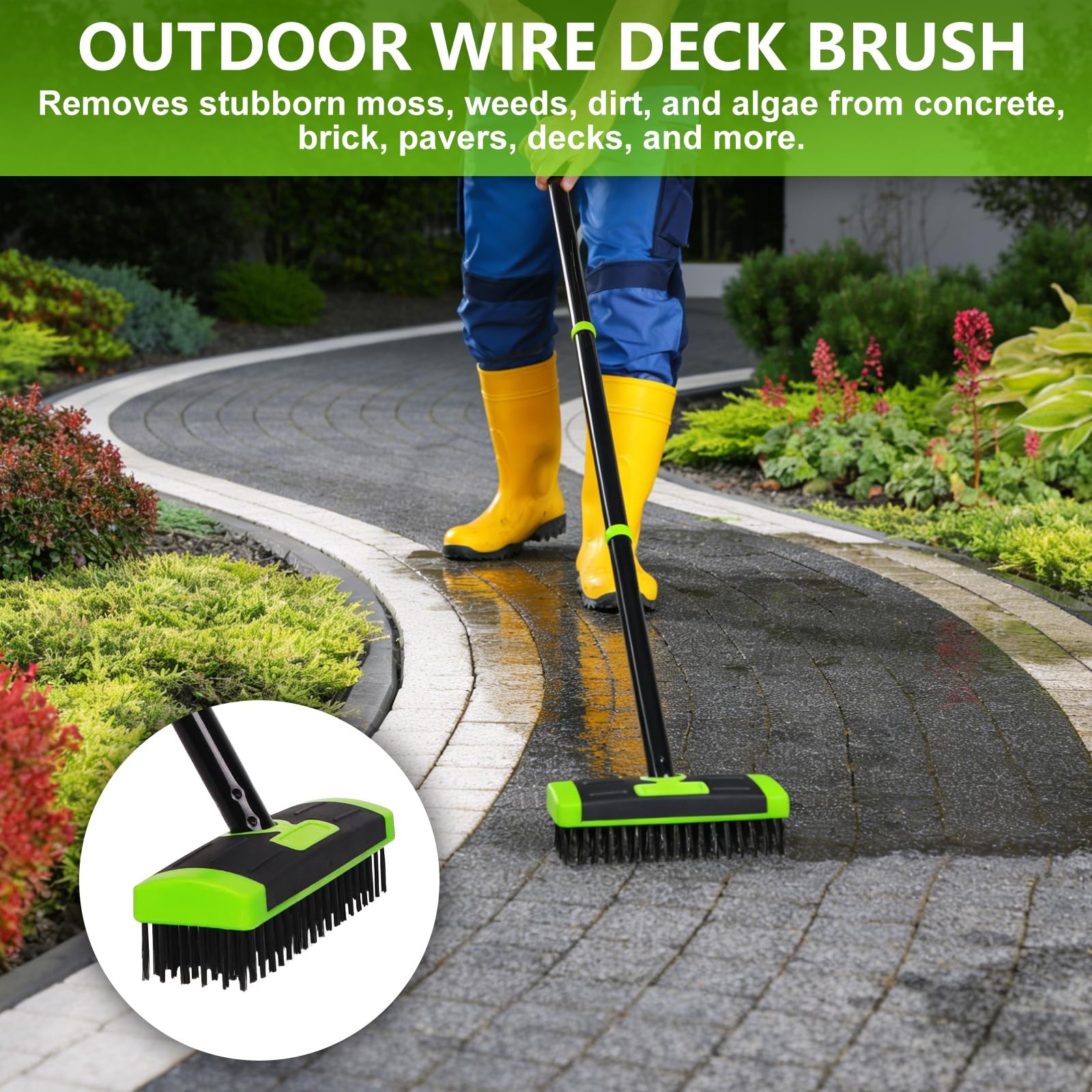 3in1 Crack Weeder Tool & Floor Scrubber Brush for Driveway, Patio, and Deck
