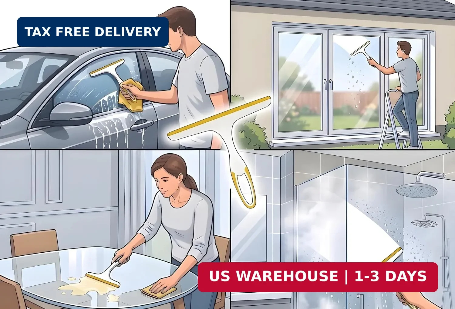2 Pack Shower Squeegee for Glass Doors – 9.5″ Silicone Blade Window Cleaner Tool