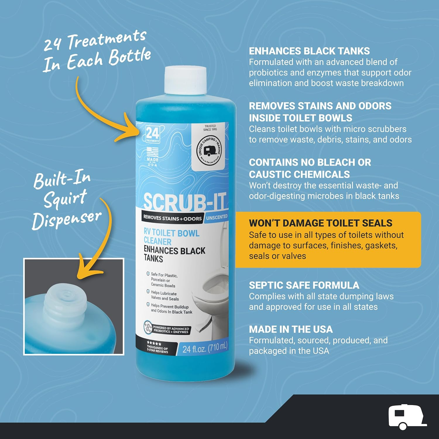 RV Toilet Cleaner Bundle, Scrub-It Liquid 24 Oz. (Pack of 2) and RV Toilet Brush