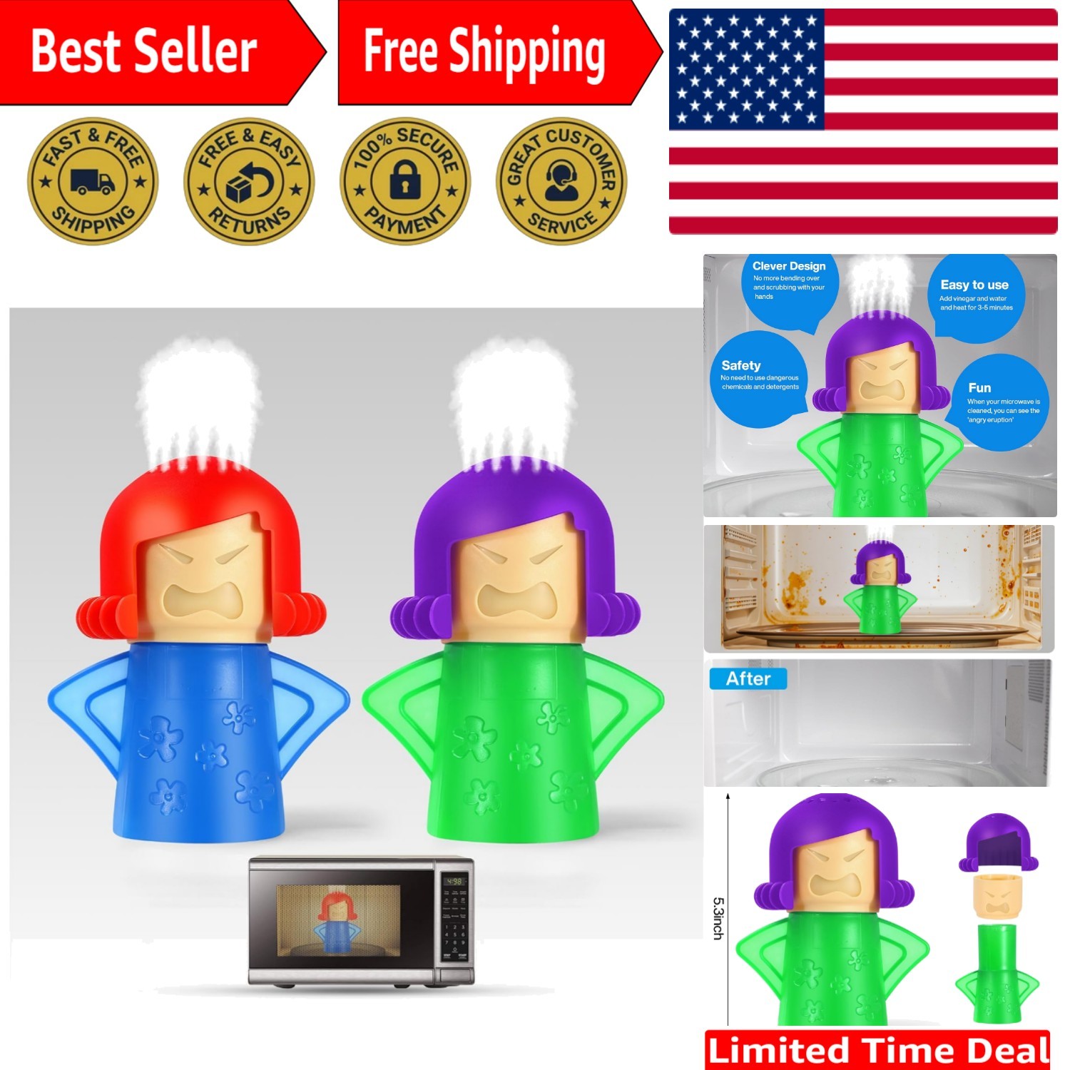 Fast & Easy Microwave Steam Cleaner – 2 Pack with Fun Design and Safe Handles