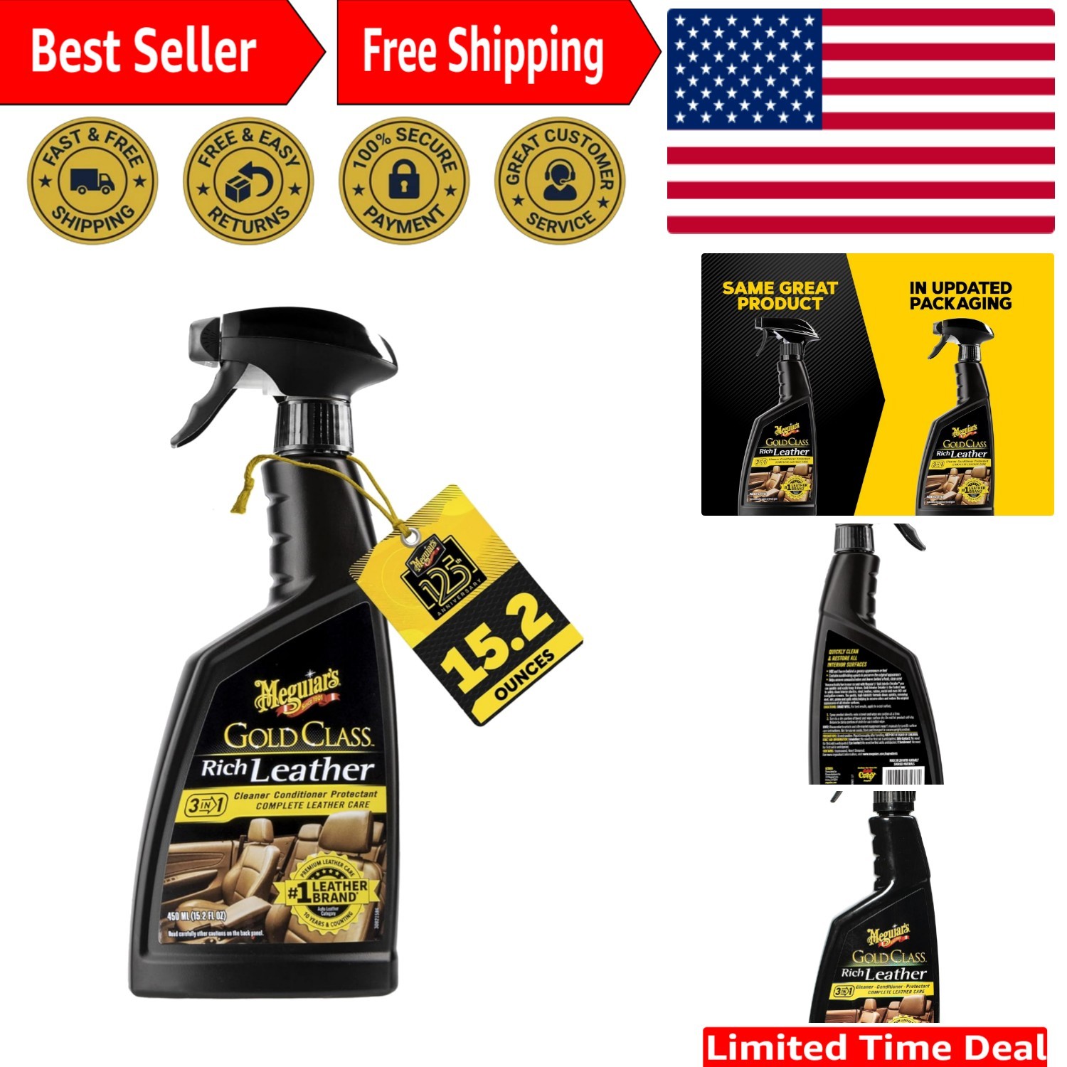 Gold Class Rich Leather Cleaner & Conditioner Spray with UV Protection – 15.2oz