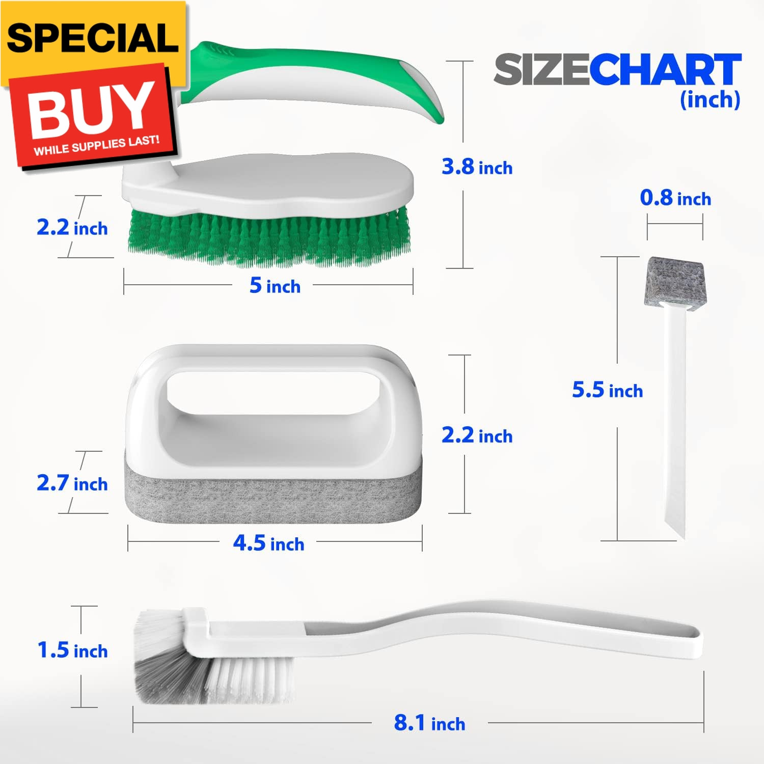 7 Pack Deep Cleaning Brush Set, Scrub Pads with Scraper Tip for Pool Walls, Bath
