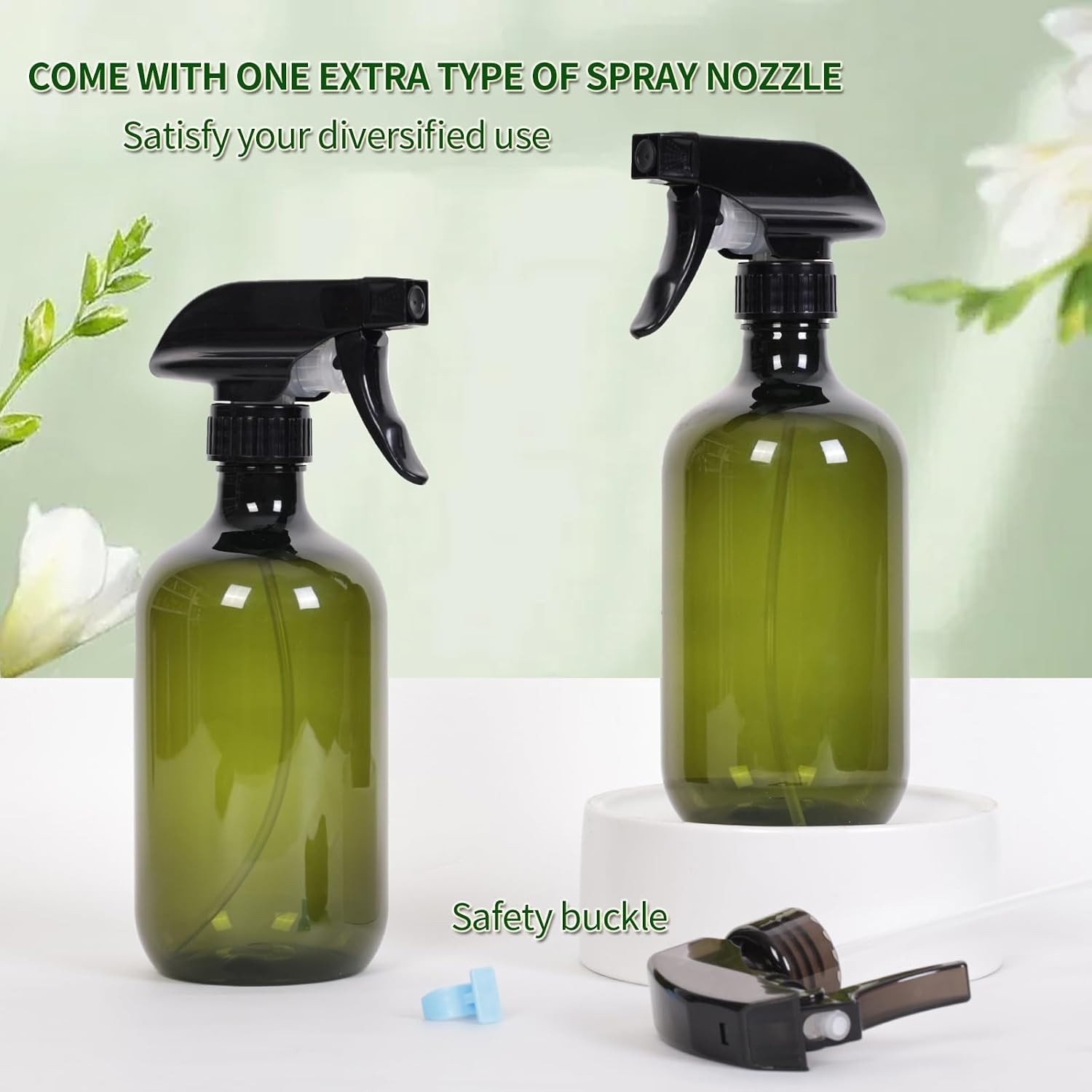 Compact Green Spray Bottle Set – 2 Adjustable 16.9 oz Bottles for All Your Needs