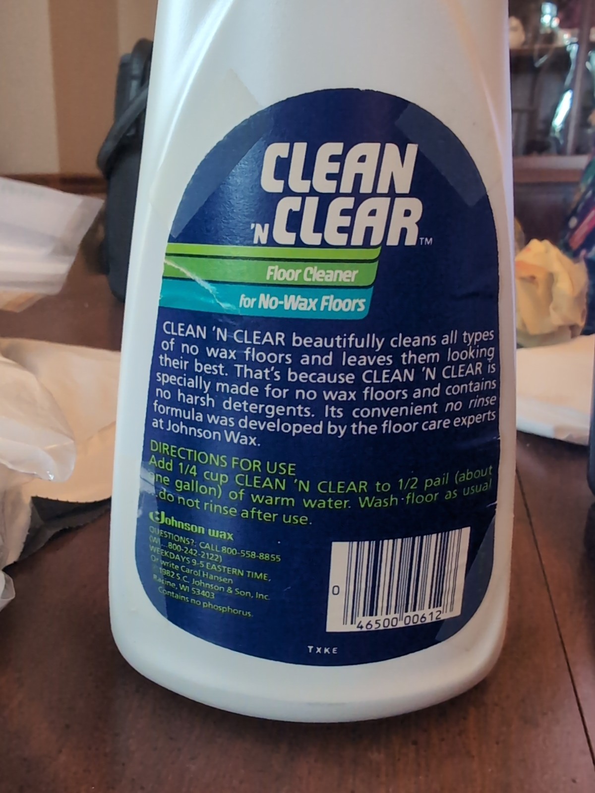 Vintage 1982 Clean n Clear Floor Cleaner, No Wax Floors, SC Johnson