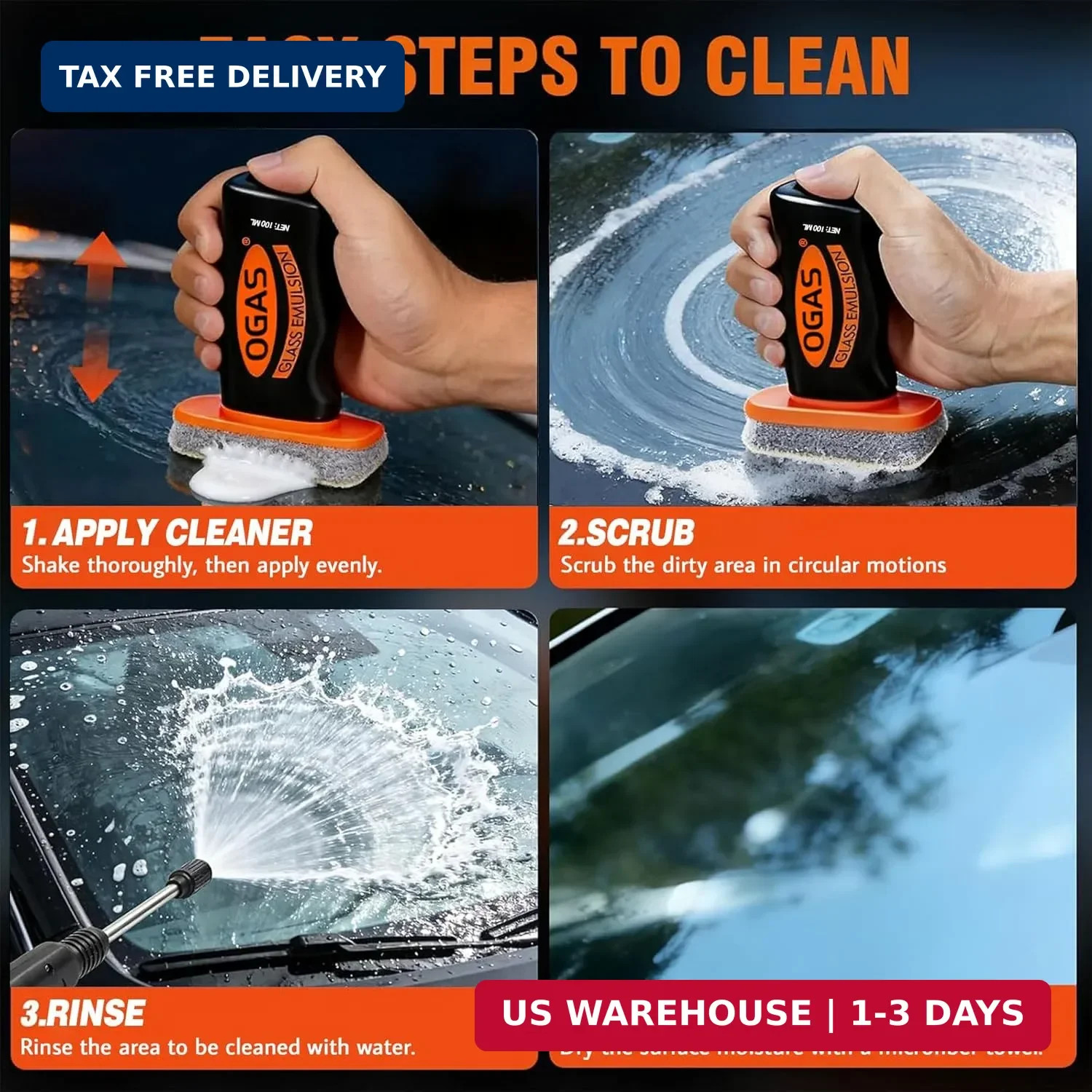 Car Windshield Cleaner & Glass Oil Film Remover, 100ml x 2PCS Car Glass Cleaner