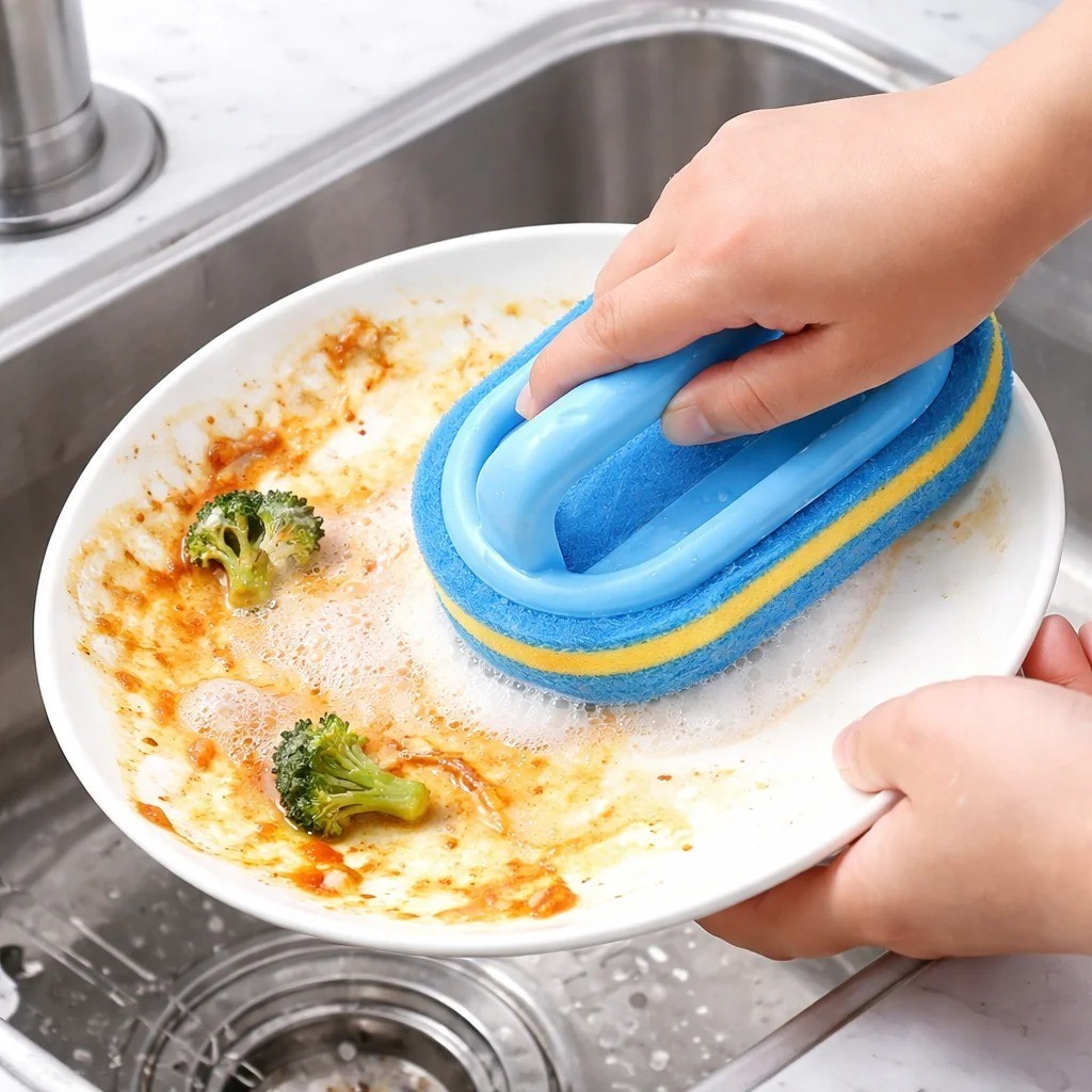 Cleaning Brush with Handle Dish Soap Scrubber for Kitchen Bathroom Tub