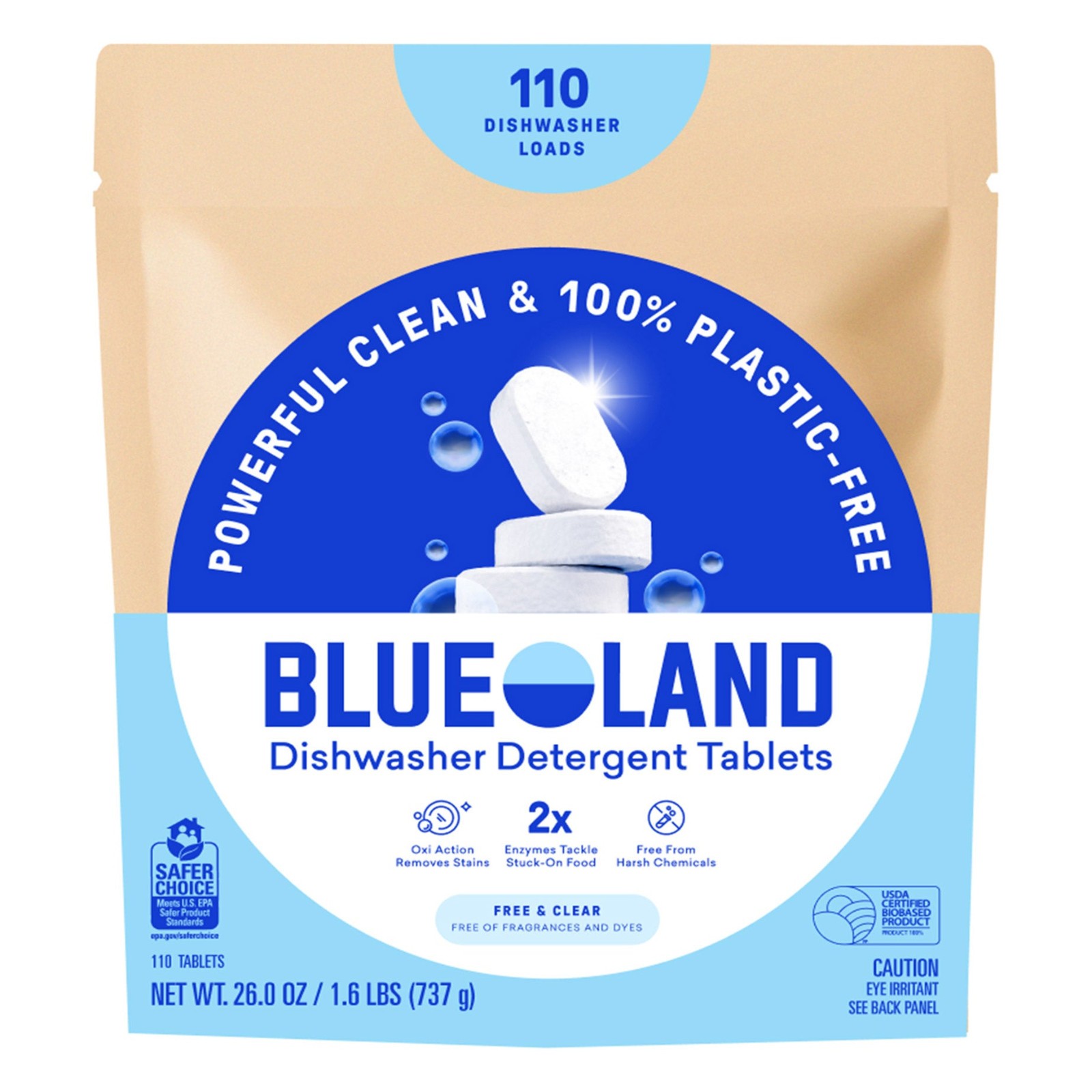 Blueland Dishwasher Detergent Tablets, Fragrance & Plastic-Free, 110-count