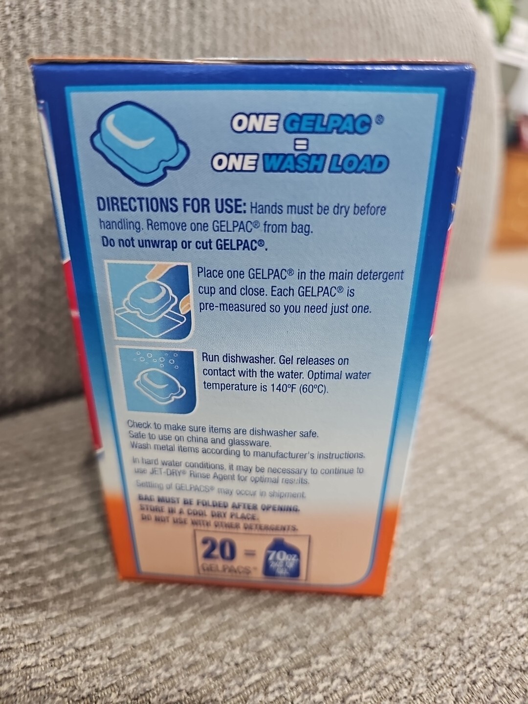 ELECTRASOL Gelpacs 2 IN 1 Jet-Dry Dishwasher Detergent 20ct ORANGE Discontinued