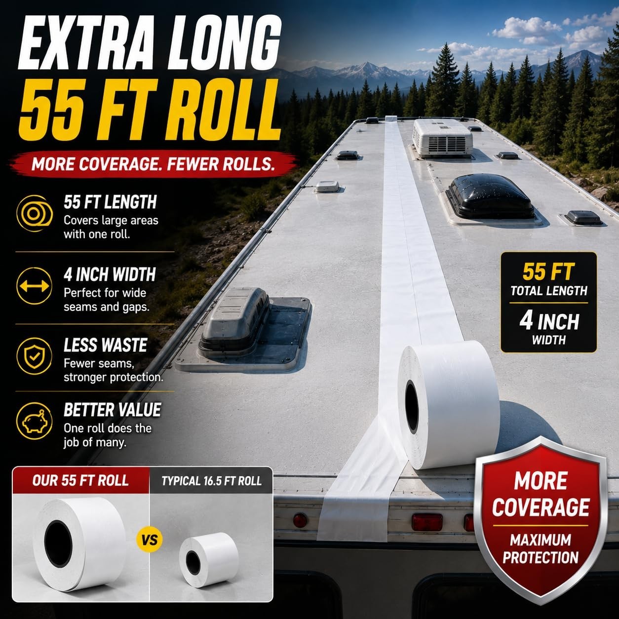 4″ x 55′ Waterproof RV Roof Seal Tape – UV Resistant Butyl Sealant for DIY Repai