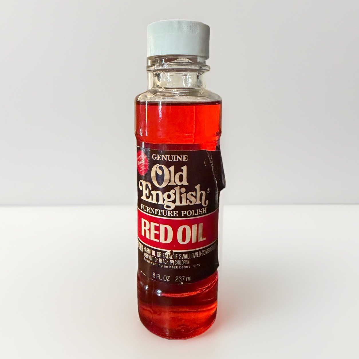 Old English Vintage Red Oil Furniture Polish Glass Bottle Full